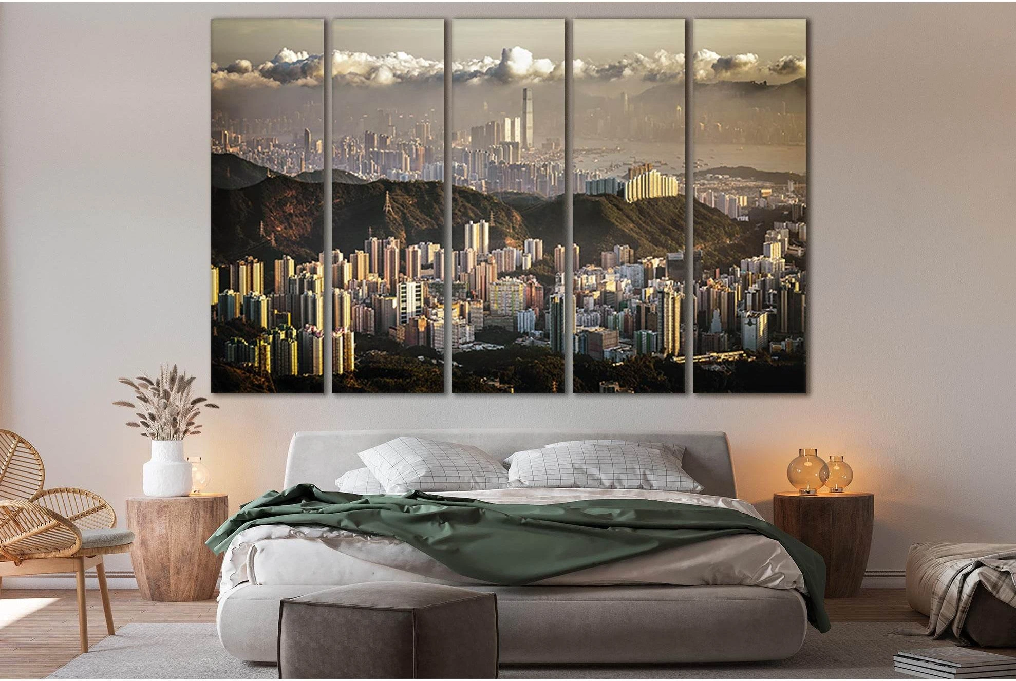 City Buildings Under A Cloudy Sky №SL361 Ready to Hang Canvas Print - Zellart Canvas Prints 0new, ALL_Products, Cityscapes & Skylines