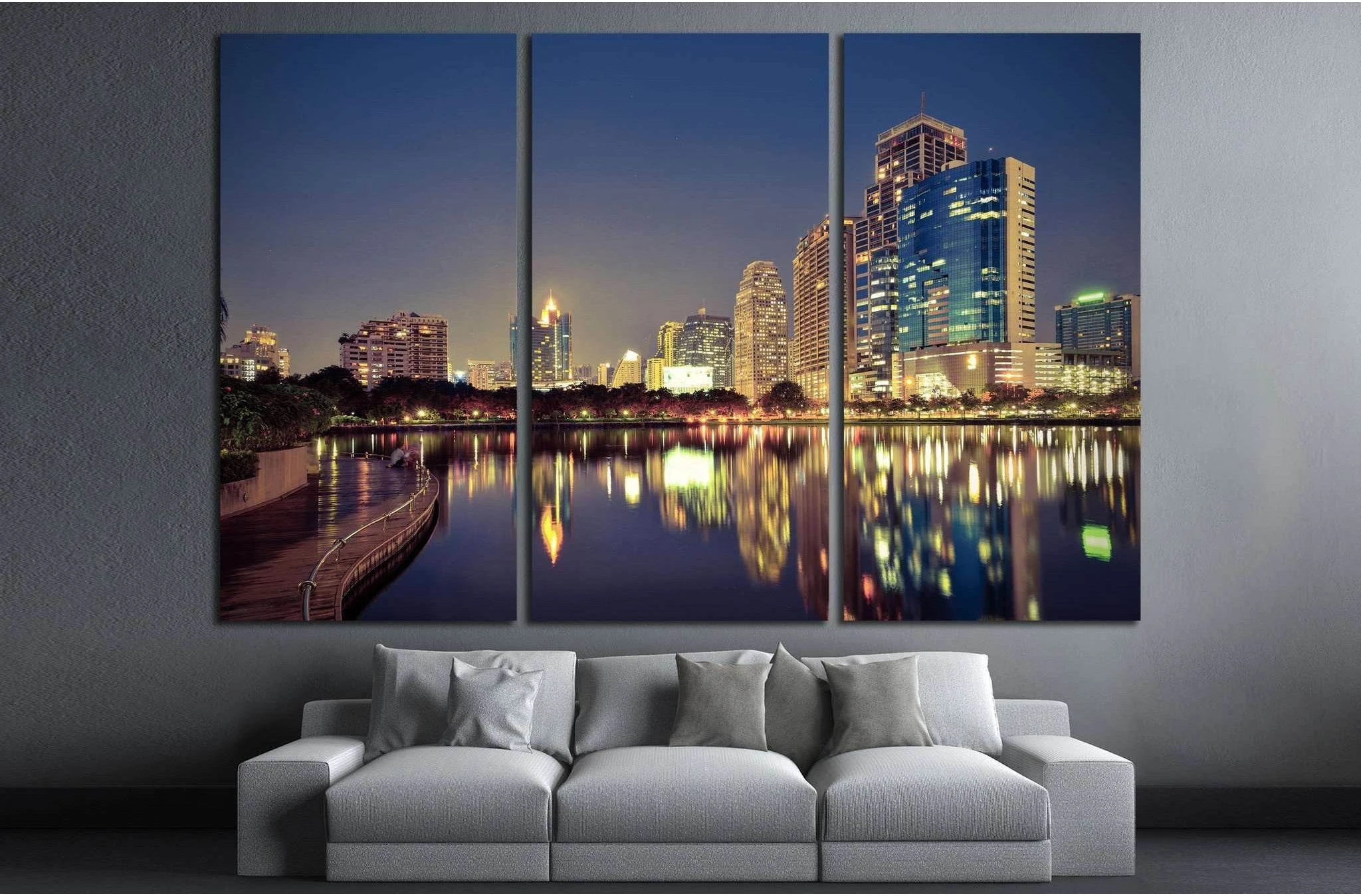 City downtown at night №1026 Ready to Hang Canvas Print - Zellart Canvas Prints ALL_Products, s-1026