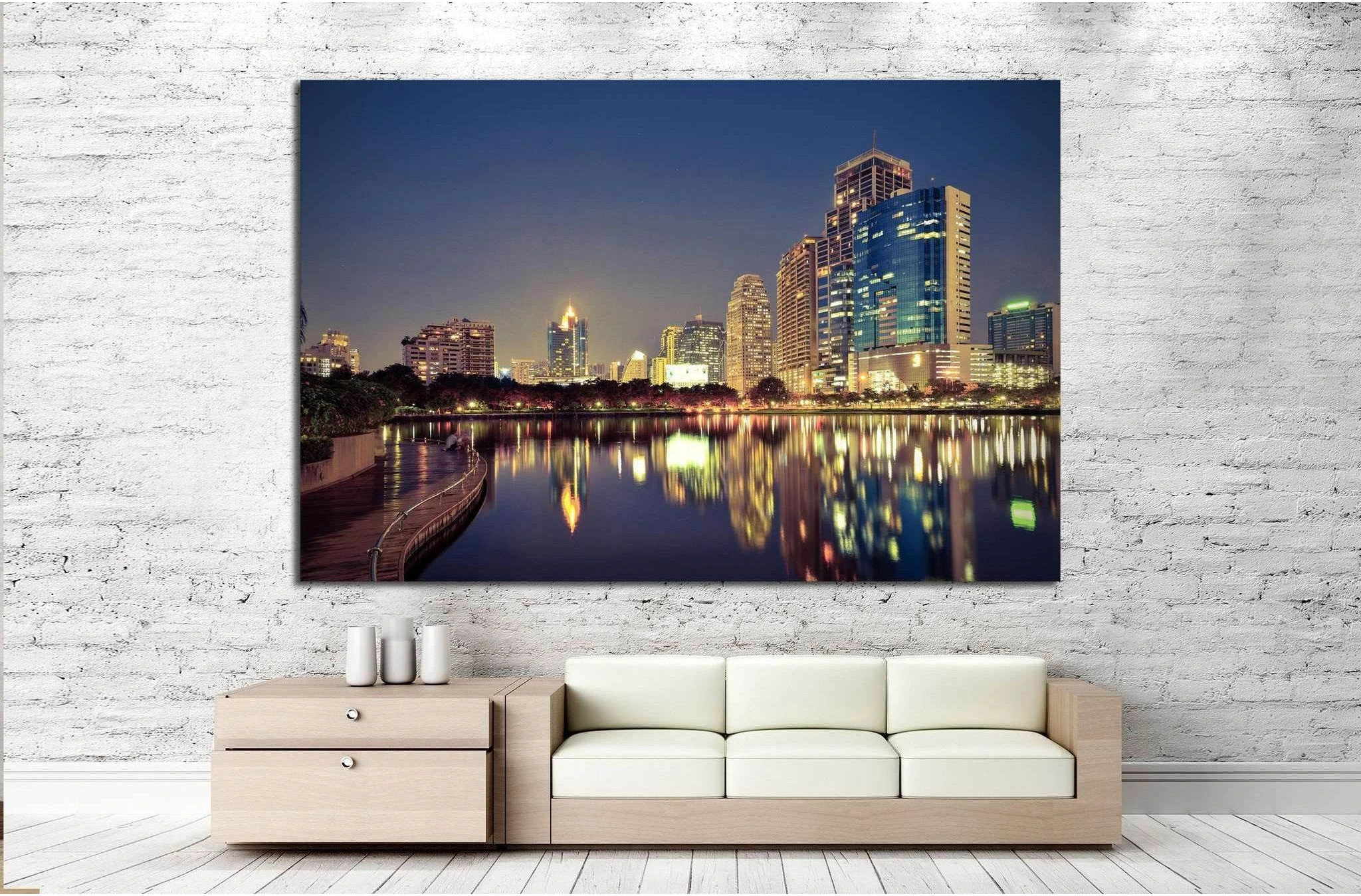 City downtown at night №1026 Ready to Hang Canvas Print - Zellart Canvas Prints ALL_Products, s-1026