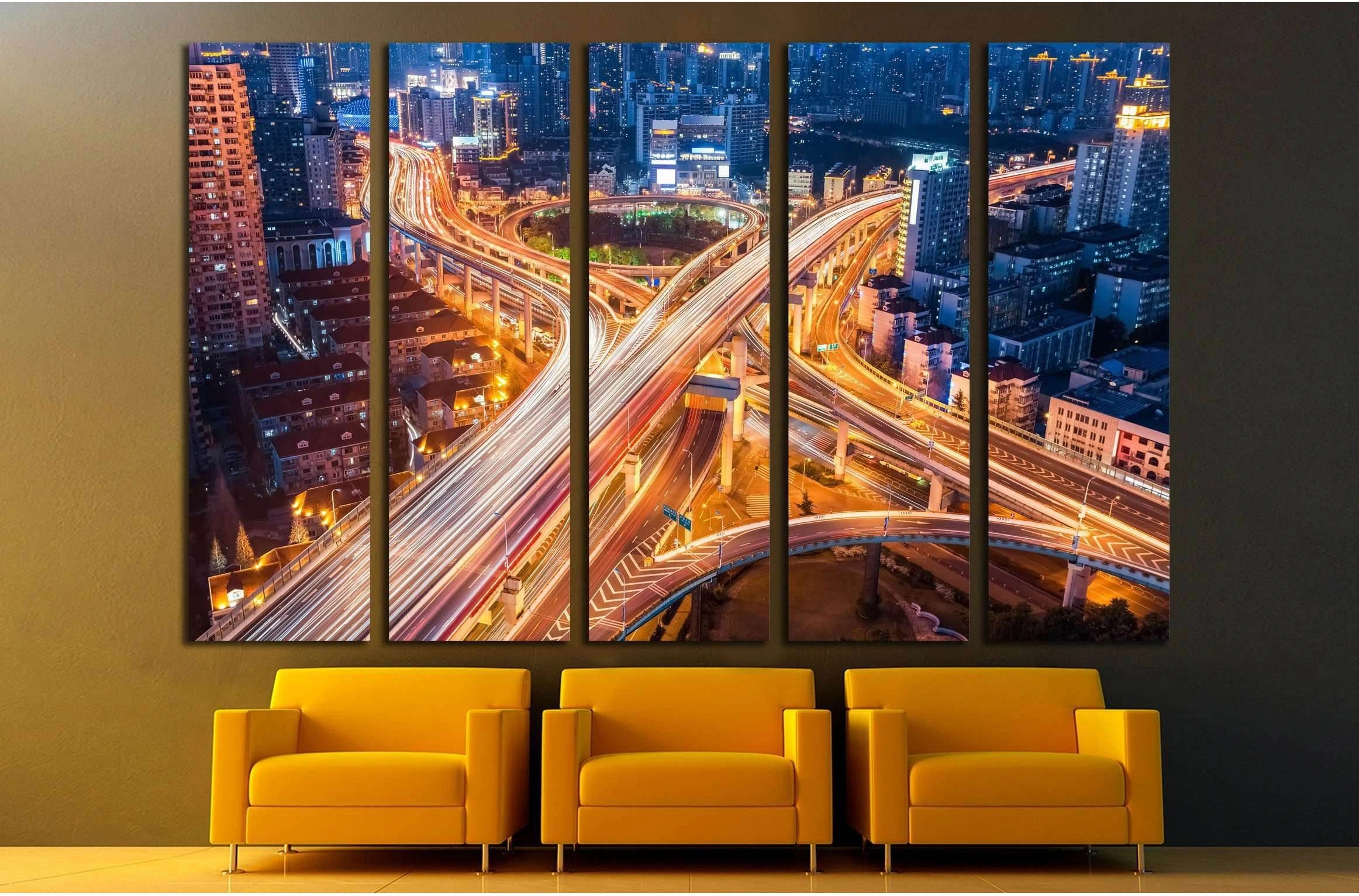 city interchange closeup at night , beautiful transport infrastructure background №2283 Ready to Hang Canvas Print - Zellart Canvas Prints ALL_Products, s-2283