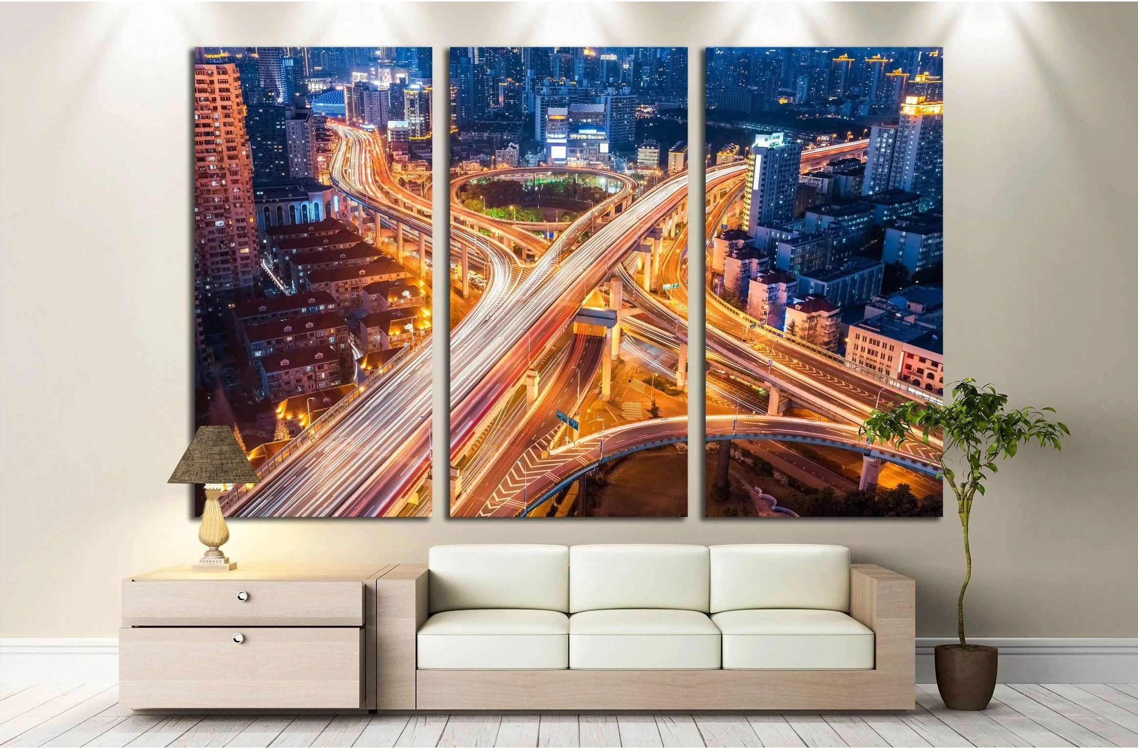 city interchange closeup at night , beautiful transport infrastructure background №2283 Ready to Hang Canvas Print - Zellart Canvas Prints ALL_Products, s-2283