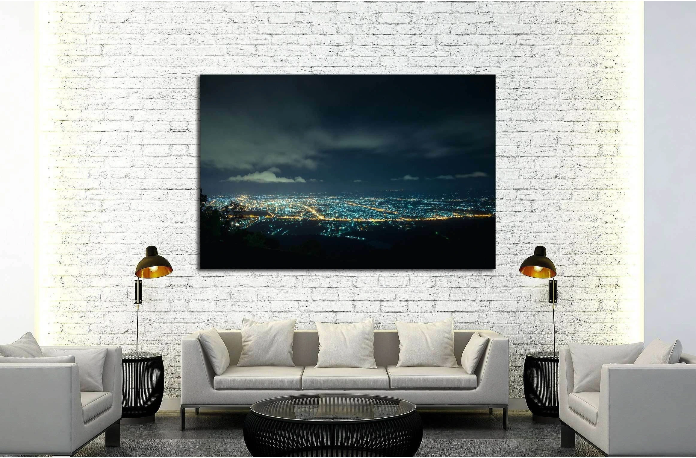 City night from the view point on top of mountain , Hat Yai, Thailand №2189 Ready to Hang Canvas Print - Zellart Canvas Prints ALL_Products, s-2189