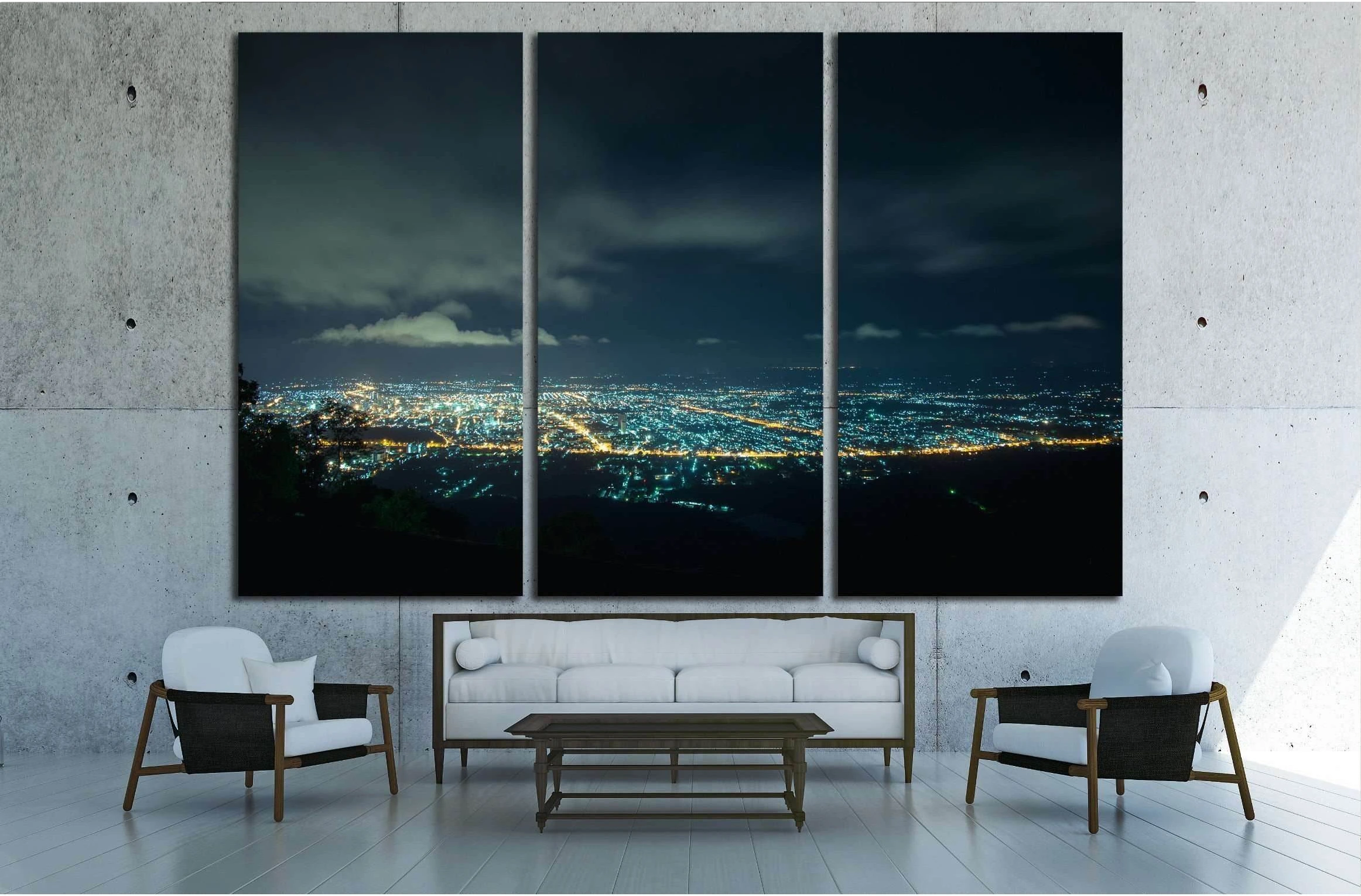 City night from the view point on top of mountain , Hat Yai, Thailand №2189 Ready to Hang Canvas Print - Zellart Canvas Prints ALL_Products, s-2189