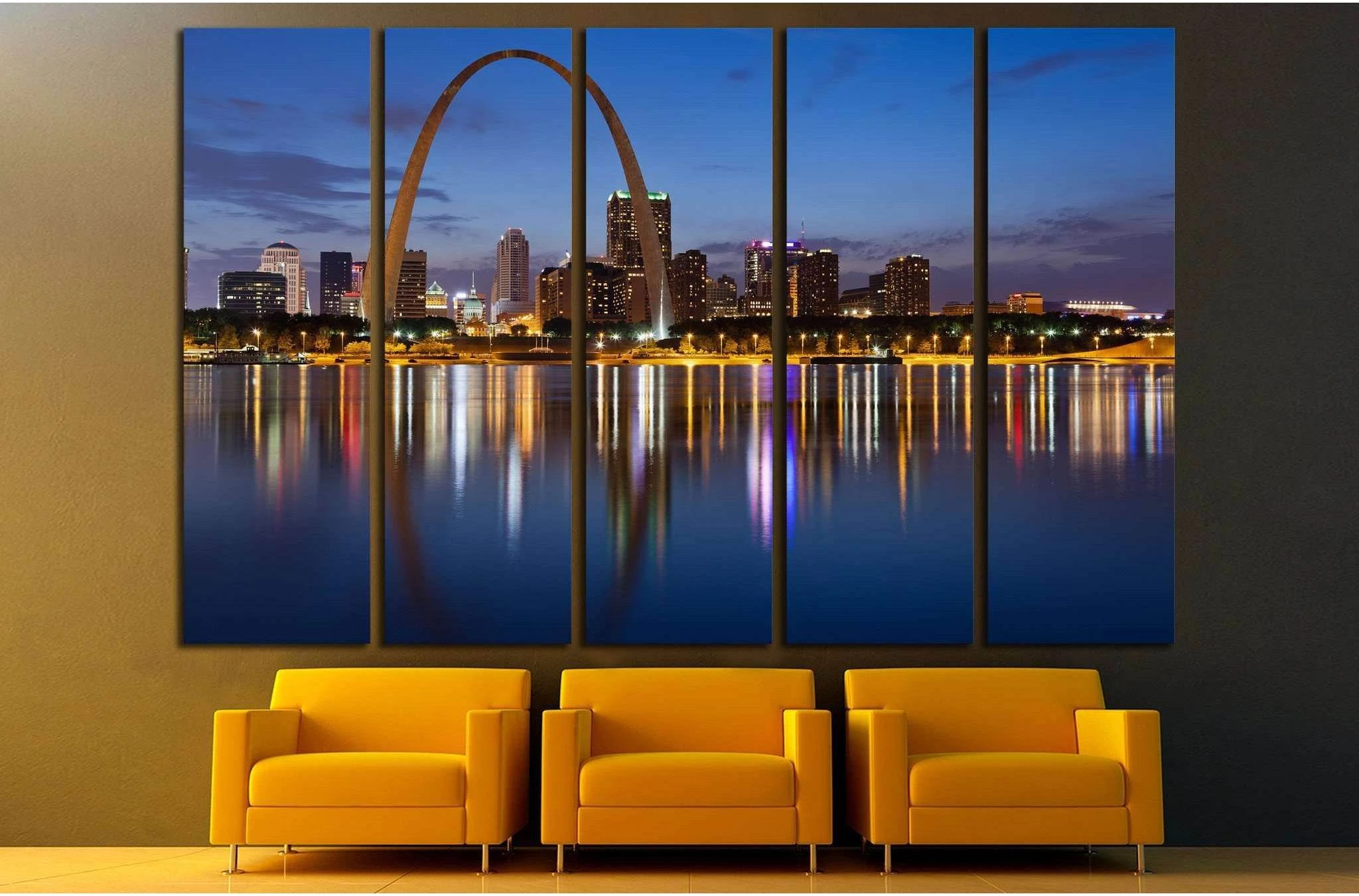City of St. Louis skyline, Gateway Arch at twilight №2024 Ready to Hang Canvas Print - Zellart Canvas Prints ALL_Products, s-2024