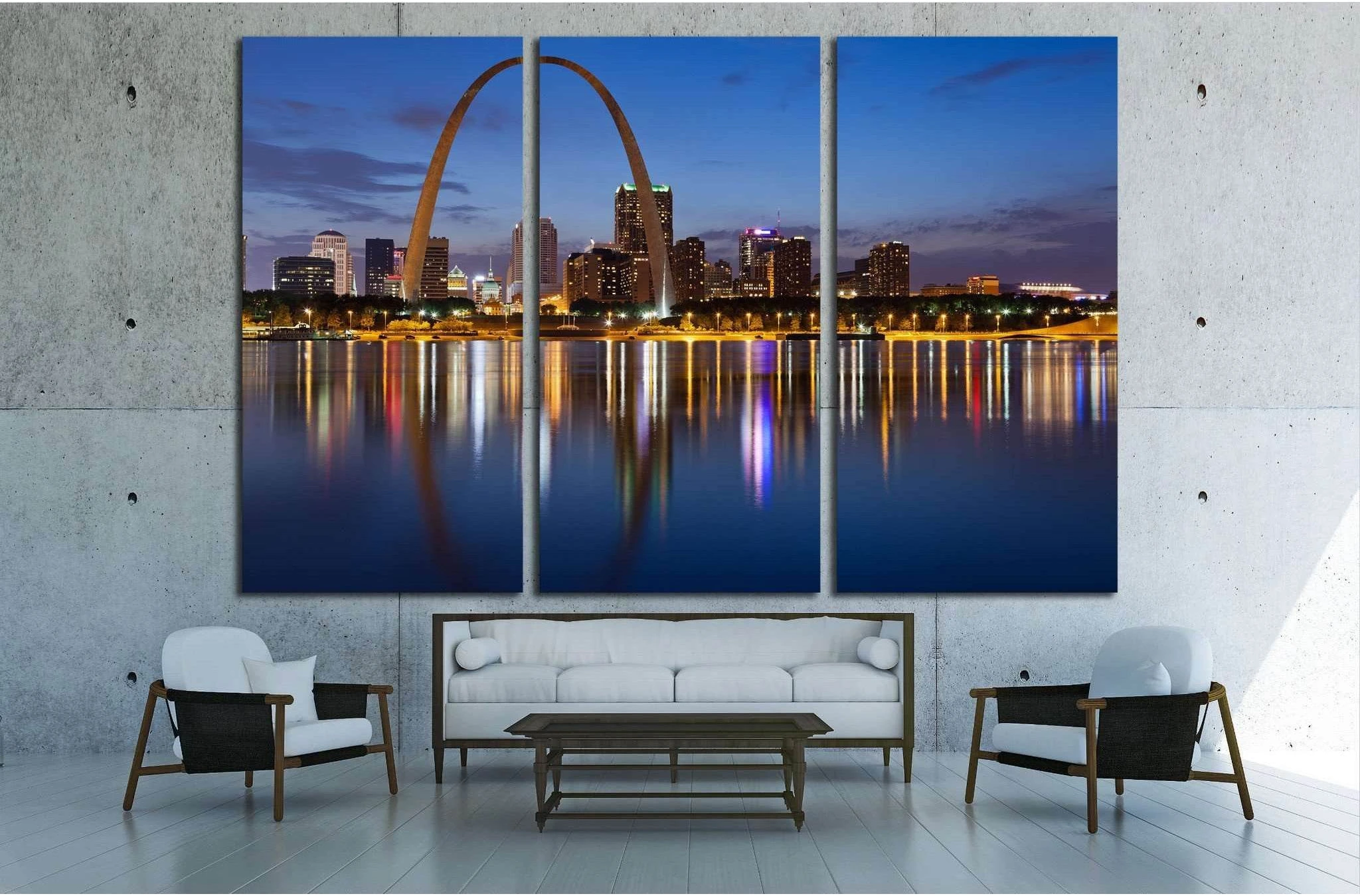 City of St. Louis skyline, Gateway Arch at twilight №2024 Ready to Hang Canvas Print - Zellart Canvas Prints ALL_Products, s-2024