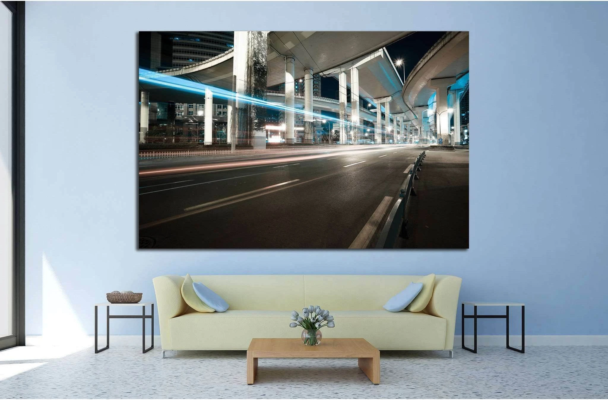 City road viaduct streetscape of night scene №1434 Ready to Hang Canvas Print - Zellart Canvas Prints ALL_Products, s-1434