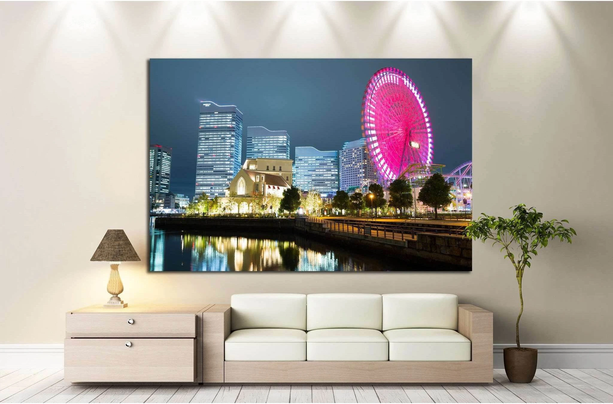 City skyline in Japan at night №828 Ready to Hang Canvas Print - Zellart Canvas Prints ALL_Products, s-828