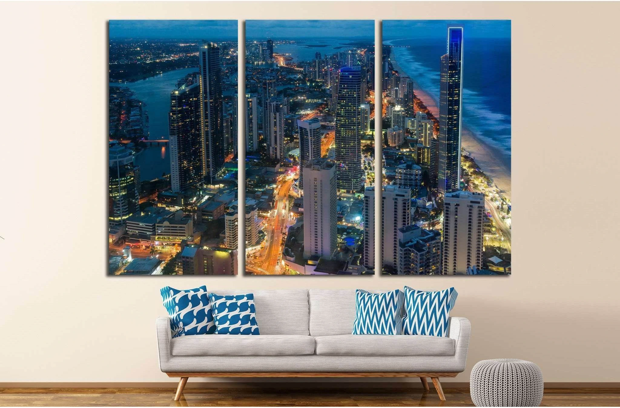 City skyscrapers at night, Queensland, Australia №1436 Ready to Hang Canvas Print - Zellart Canvas Prints ALL_Products, s-1436