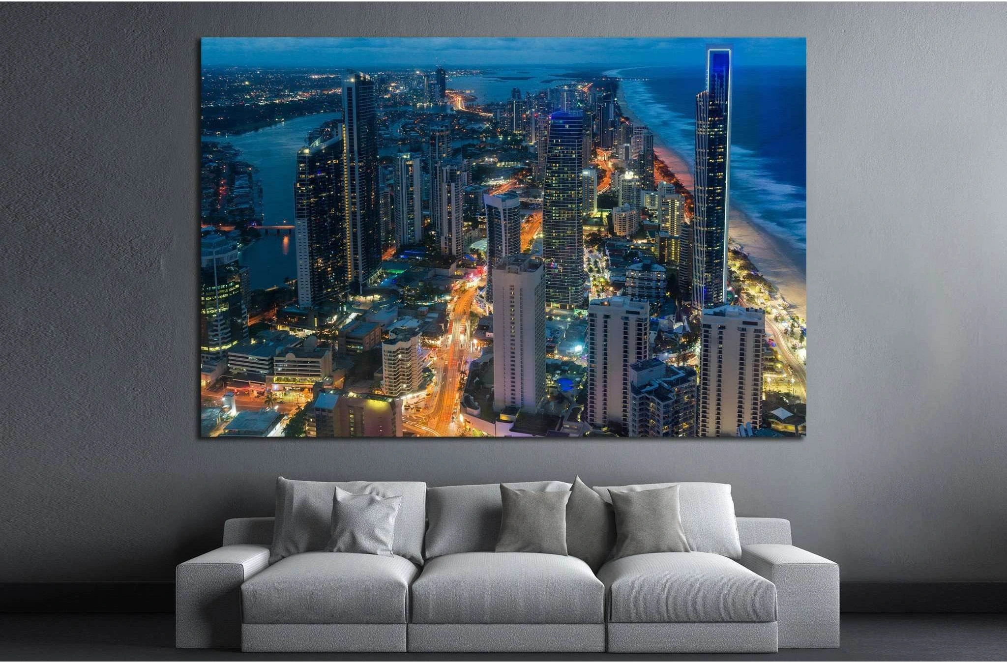 City skyscrapers at night, Queensland, Australia №1436 Ready to Hang Canvas Print - Zellart Canvas Prints ALL_Products, s-1436