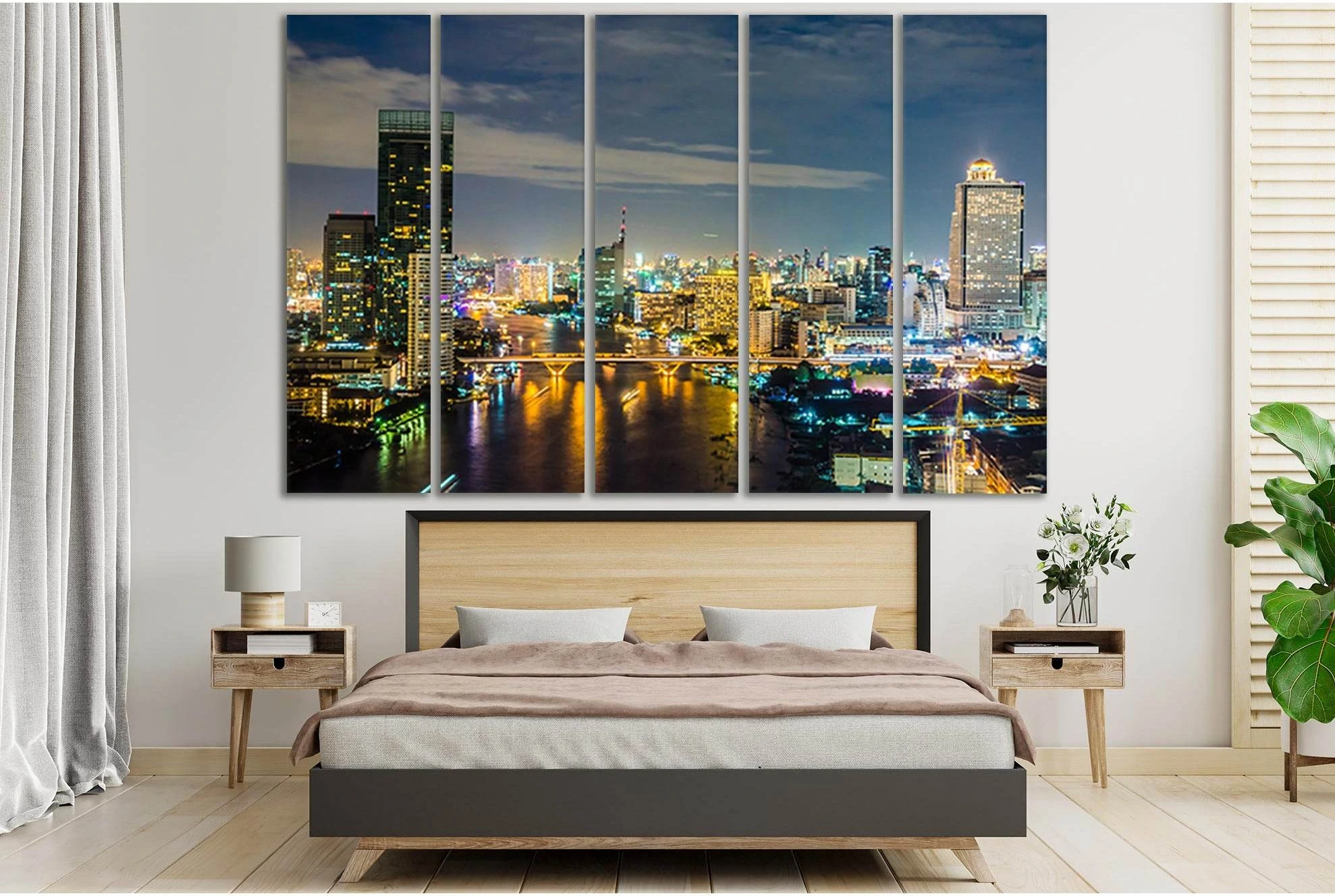 City With Buildings And Bridge Skyline №SL366 Ready to Hang Canvas Print - Zellart Canvas Prints 0new, ALL_Products, Cityscapes & Skylines