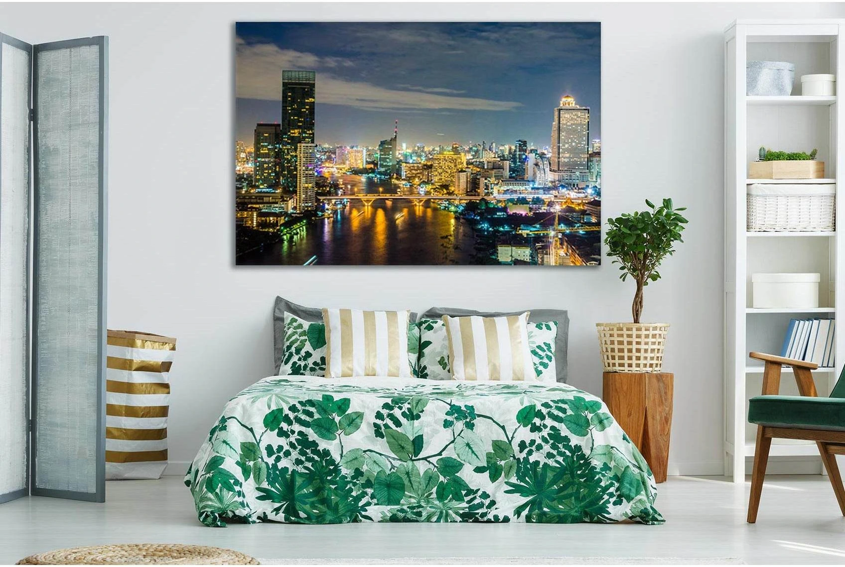 City With Buildings And Bridge Skyline №SL366 Ready to Hang Canvas Print - Zellart Canvas Prints 0new, ALL_Products, Cityscapes & Skylines