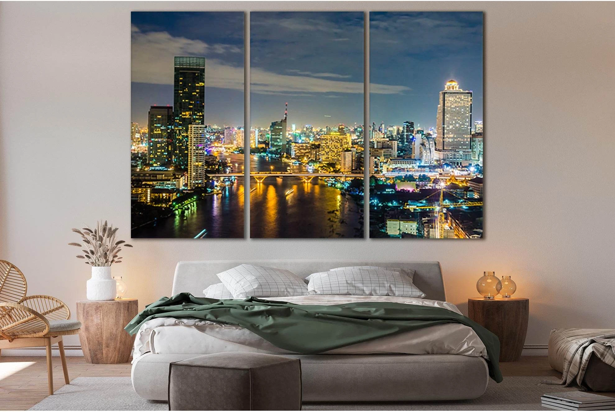City With Buildings And Bridge Skyline №SL366 Ready to Hang Canvas Print - Zellart Canvas Prints 0new, ALL_Products, Cityscapes & Skylines
