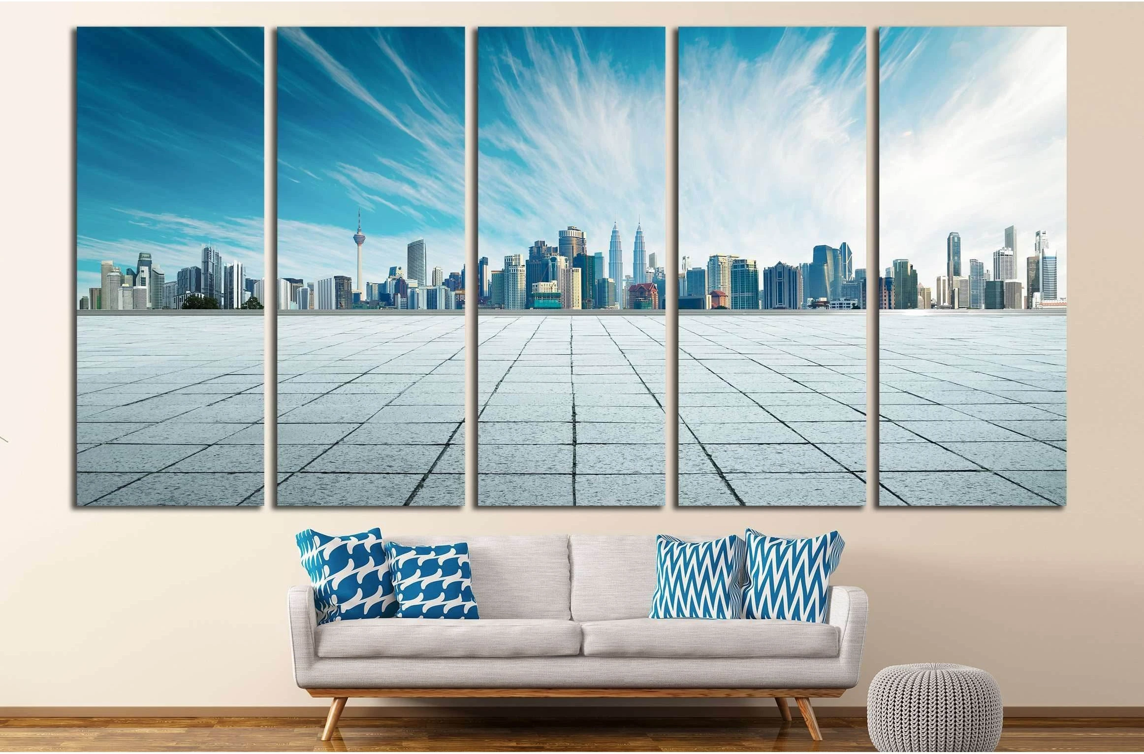 Cityscape and skyline with empty floor №2956 Ready to Hang Canvas Print - Zellart Canvas Prints ALL_Products, s-2956