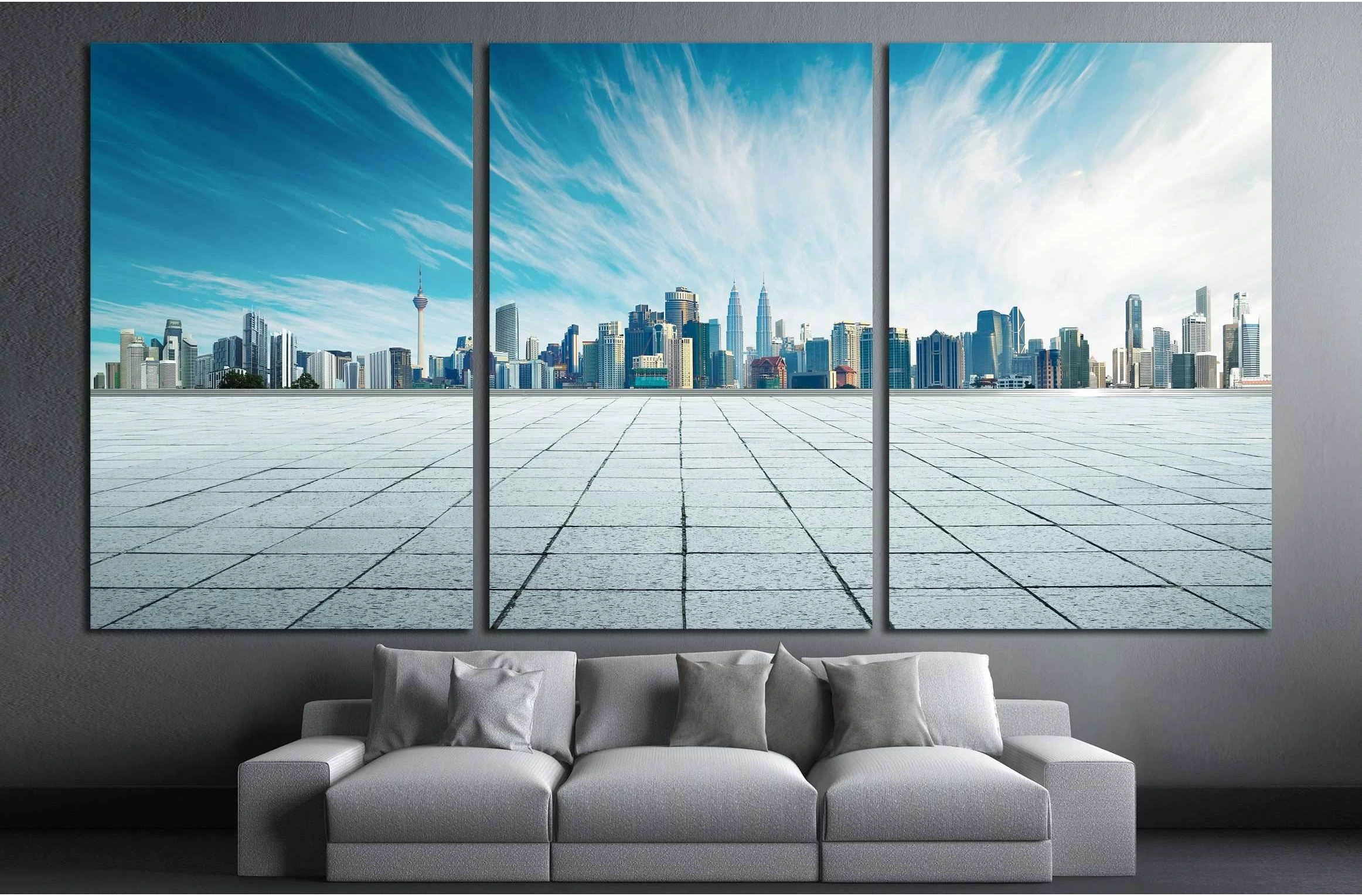 Cityscape and skyline with empty floor №2956 Ready to Hang Canvas Print - Zellart Canvas Prints ALL_Products, s-2956