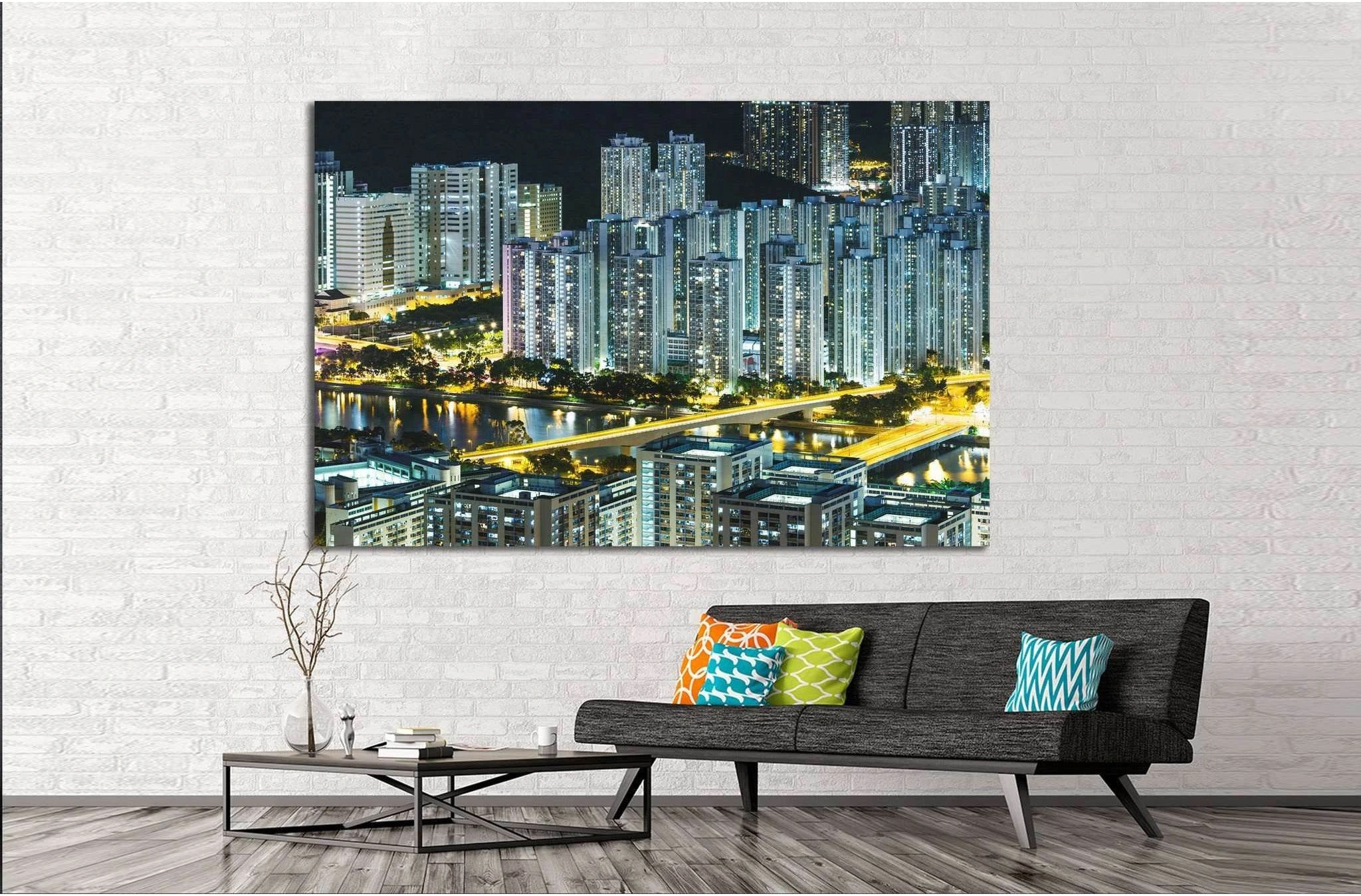 Cityscape in Hong Kong at night №1123 Ready to Hang Canvas Print - Zellart Canvas Prints ALL_Products, s-1123