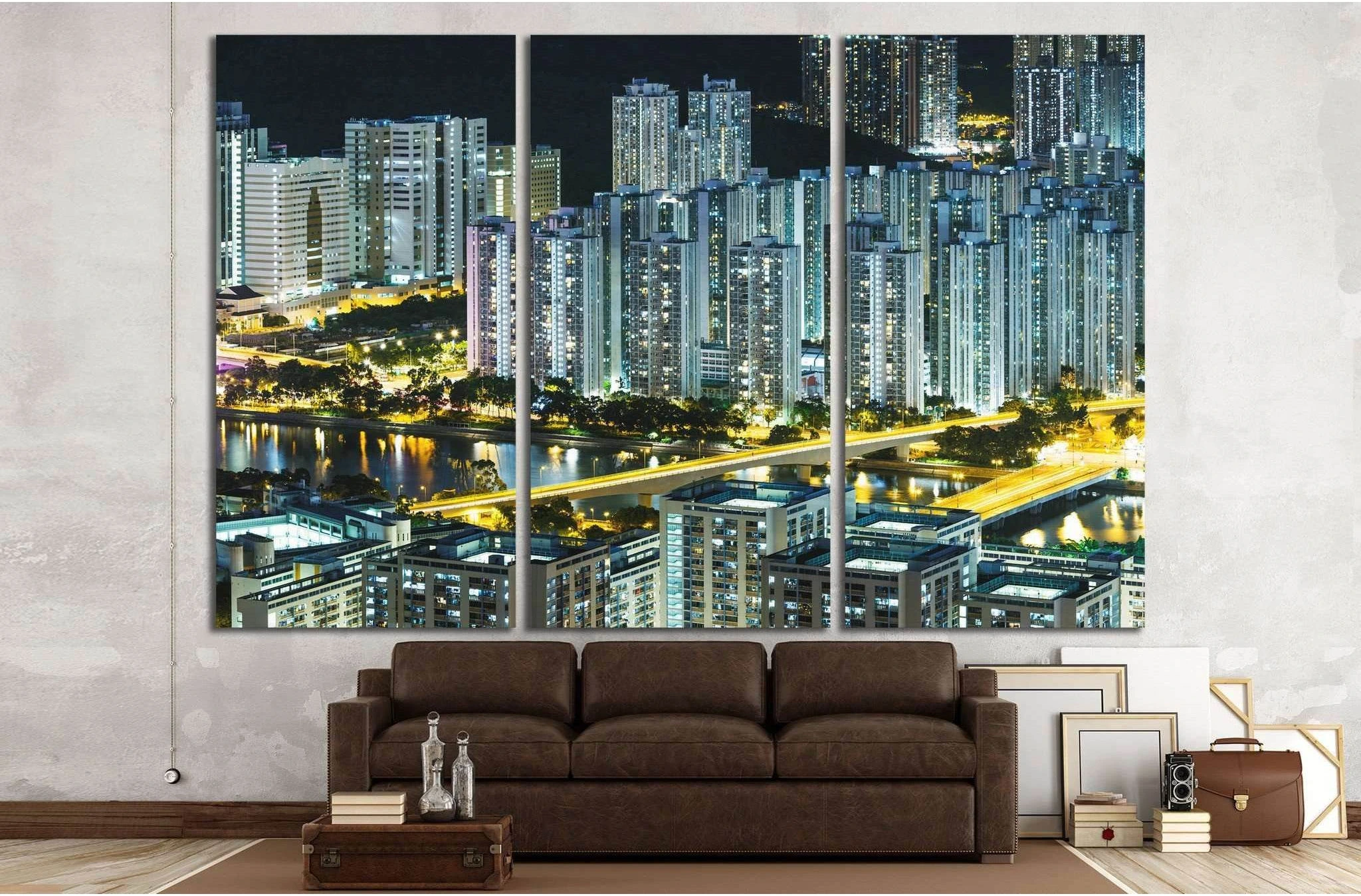 Cityscape in Hong Kong at night №1123 Ready to Hang Canvas Print - Zellart Canvas Prints ALL_Products, s-1123