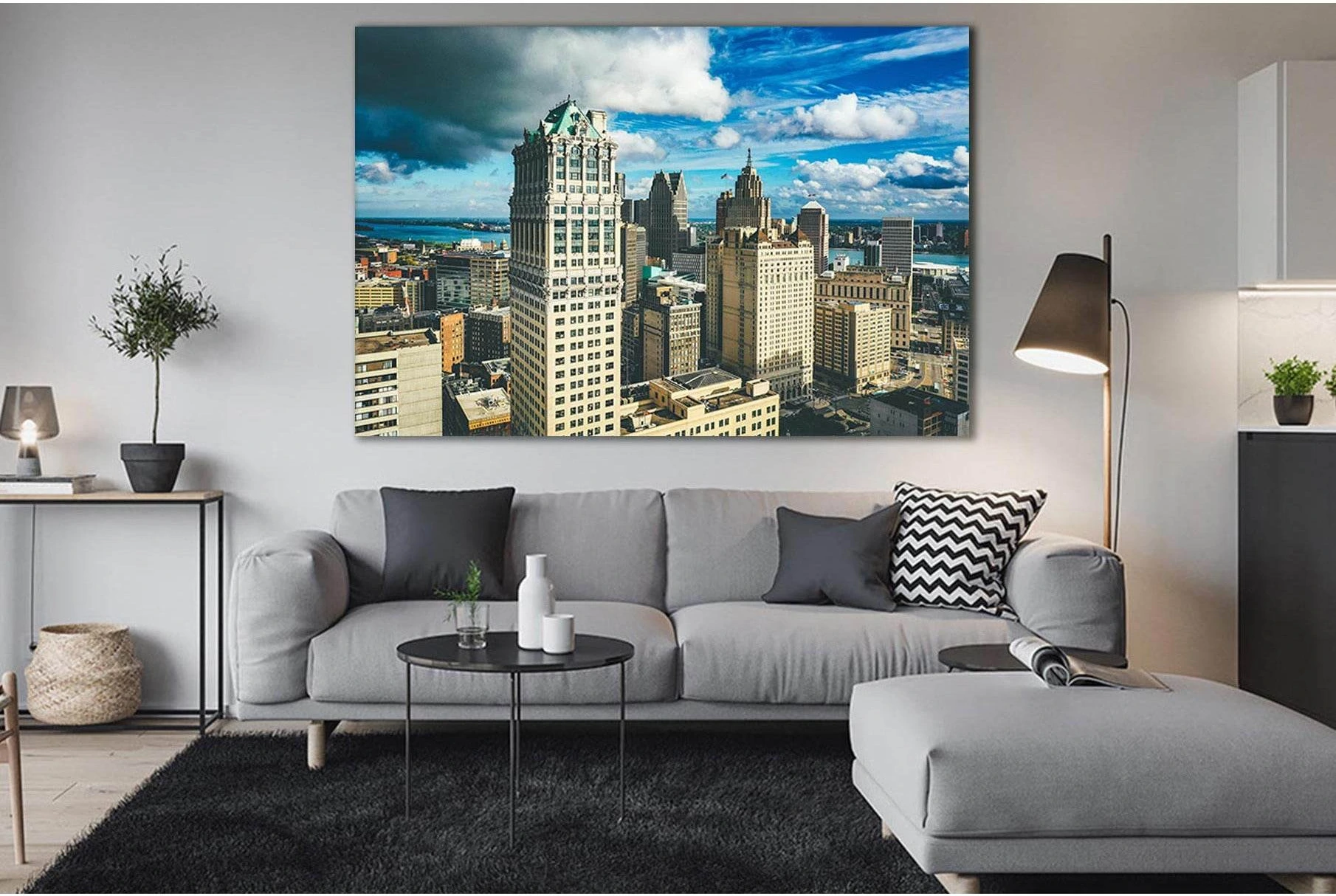 Cityscape Of Detroit №SL362 Ready to Hang Canvas Print - Zellart Canvas Prints 0new, ALL_Products, Cityscapes & Skylines