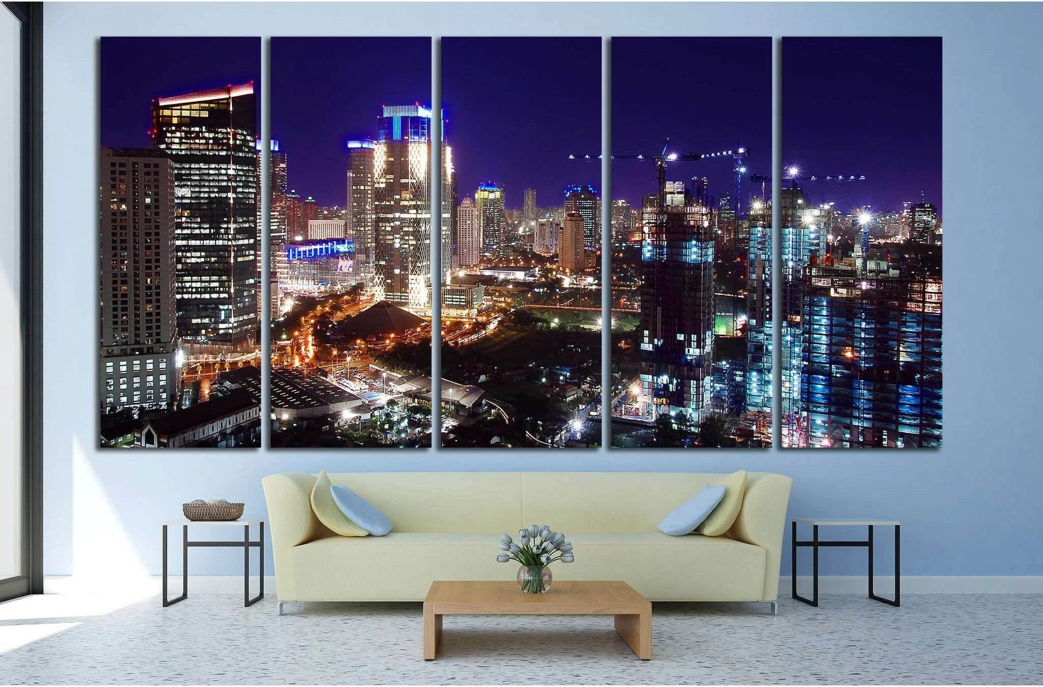 cityscape of jakarta at night №1153 Ready to Hang Canvas Print - Zellart Canvas Prints ALL_Products, s-1153