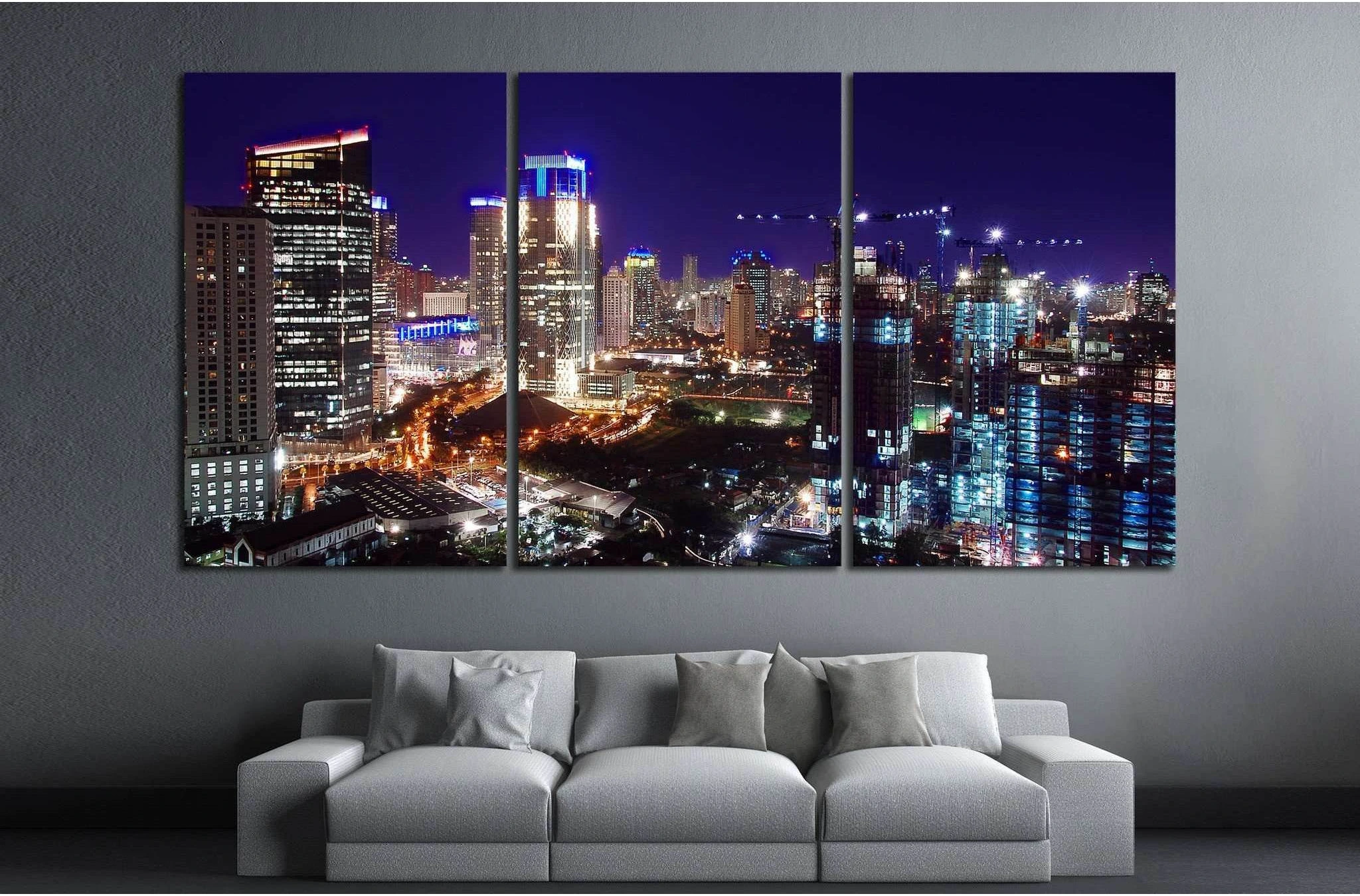 cityscape of jakarta at night №1153 Ready to Hang Canvas Print - Zellart Canvas Prints ALL_Products, s-1153