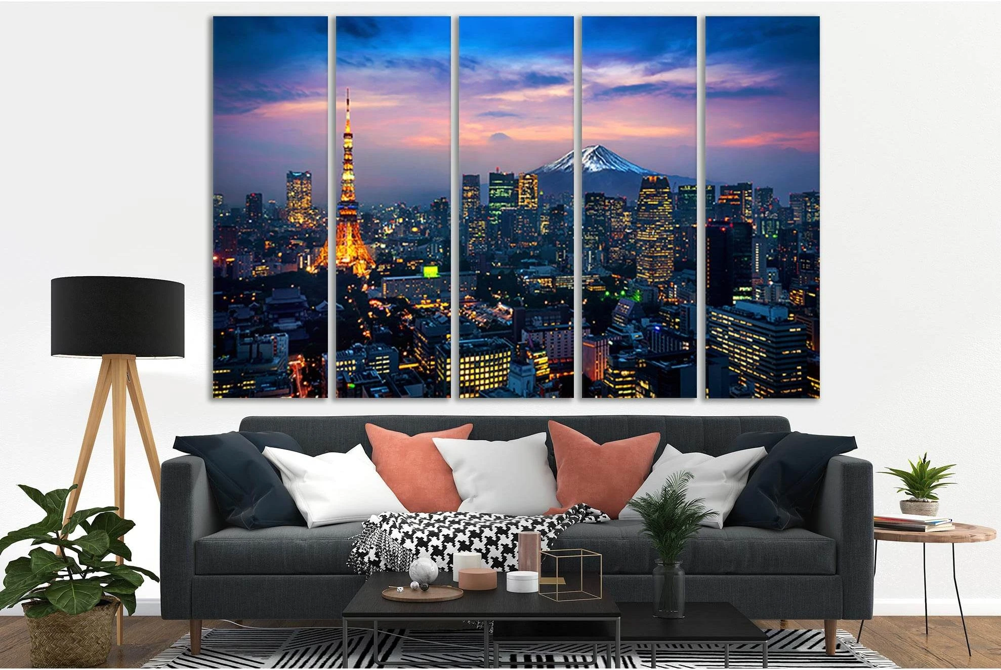 Cityscape Of Tokyo With Mount Fuji №SL373 Ready to Hang Canvas Print - Zellart Canvas Prints 0new, ALL_Products, Cityscapes & Skylines