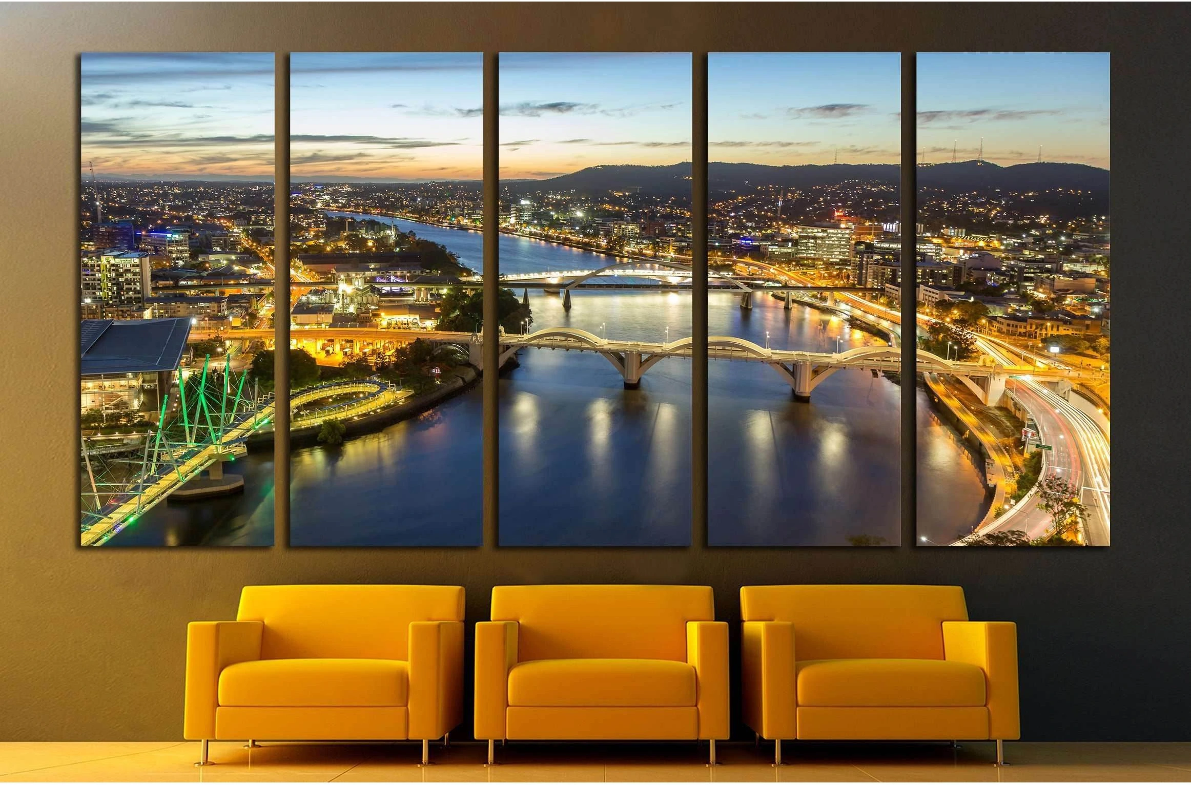 Cityscape Skyline at Twilight Dusk in Summer, Queensland, Australia №2295 Ready to Hang Canvas Print - Zellart Canvas Prints ALL_Products, s-2295