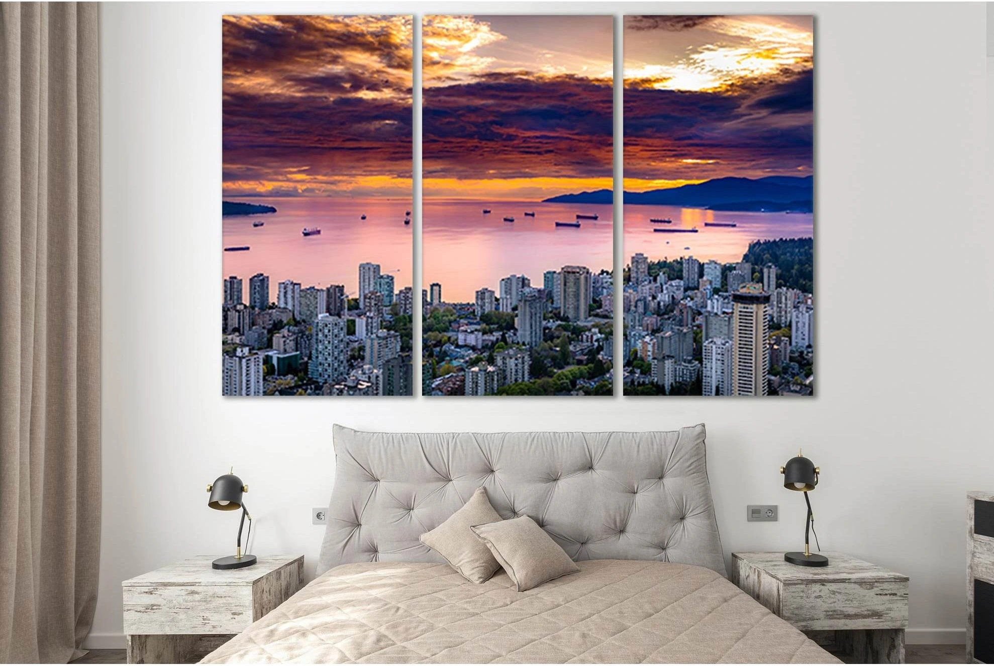 Cityscape Under Brown Sky №SL342 Ready to Hang Canvas Print - Zellart Canvas Prints 0new, ALL_Products, Cityscapes & Skylines
