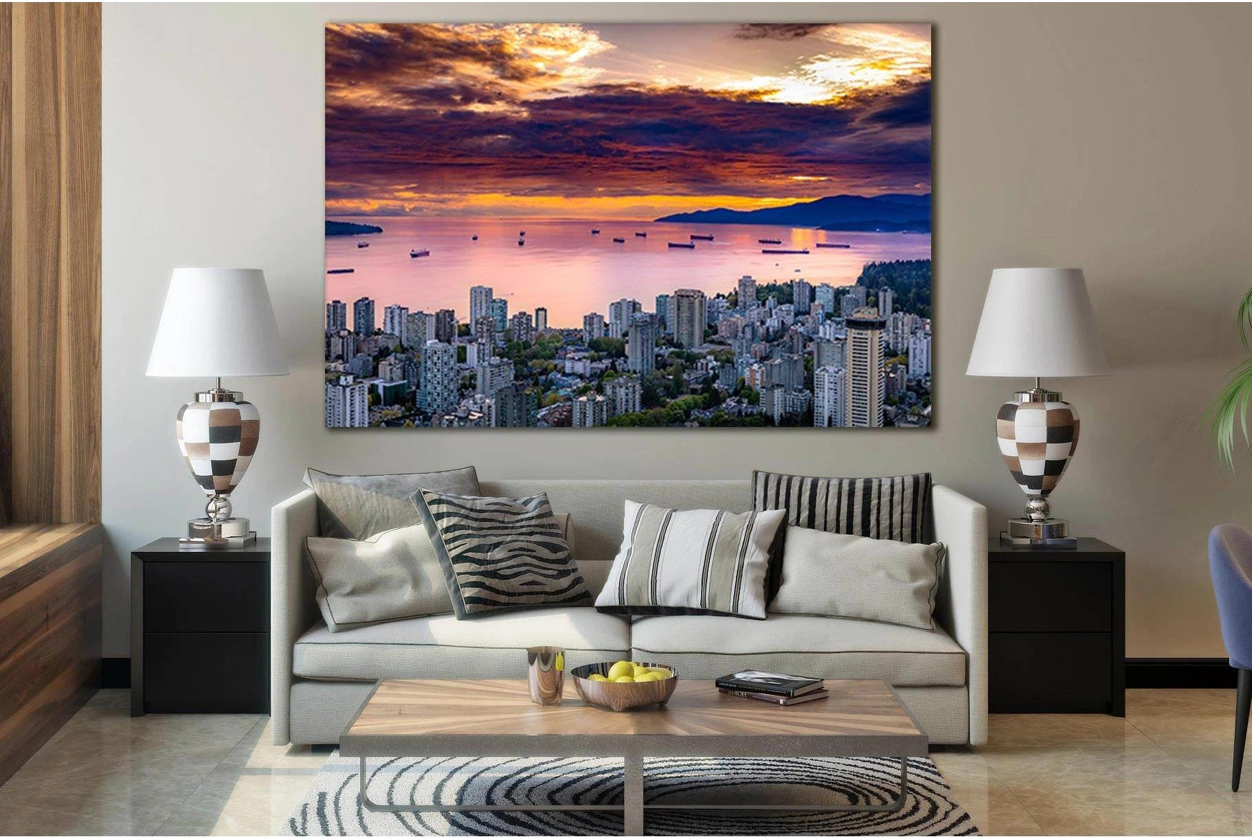 Cityscape Under Brown Sky №SL342 Ready to Hang Canvas Print - Zellart Canvas Prints 0new, ALL_Products, Cityscapes & Skylines