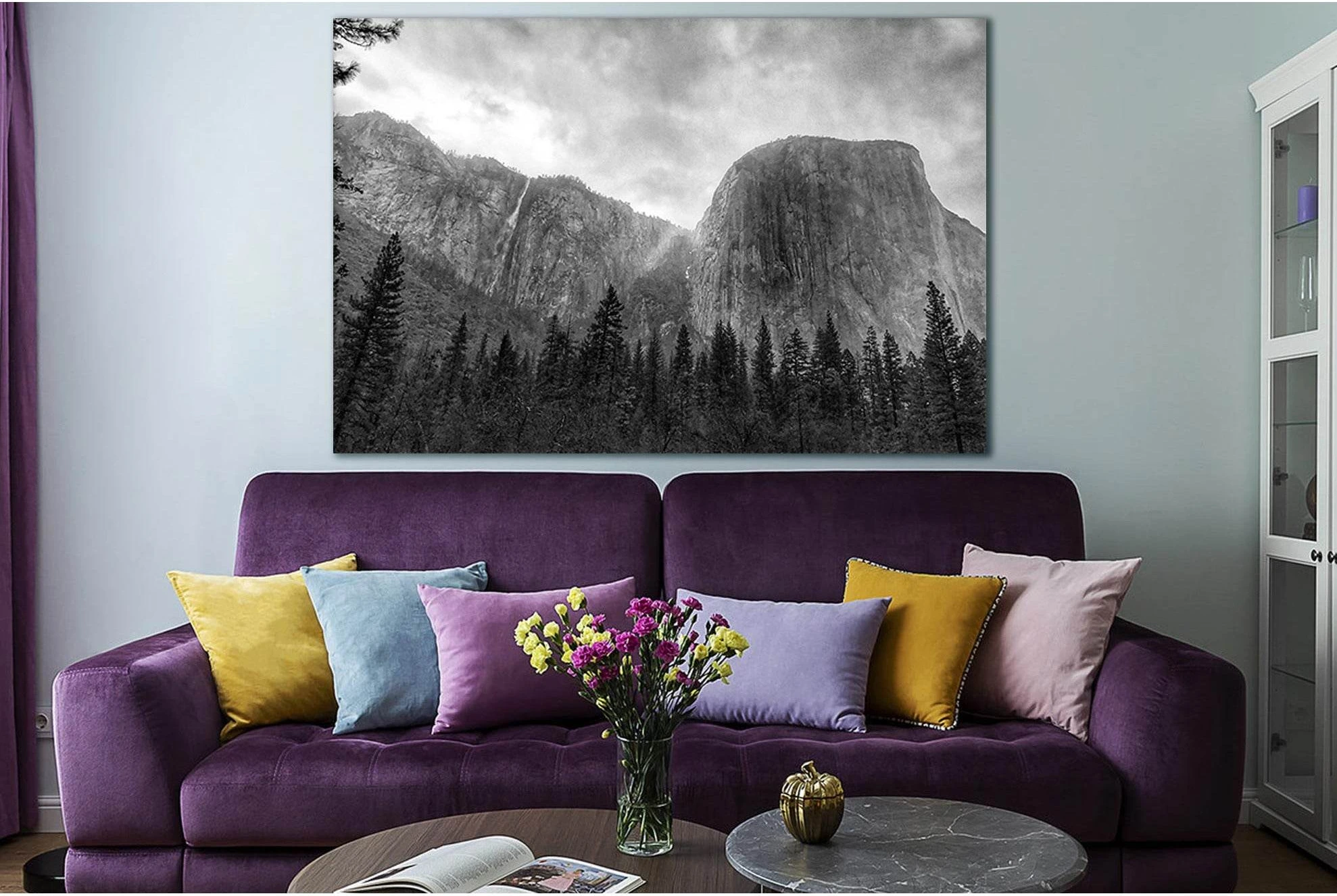 Cliff And Pine Trees Black End White №SL873 Ready to Hang Canvas Print - Zellart Canvas Prints 0new, ALL_Products, Black & White Wall Art