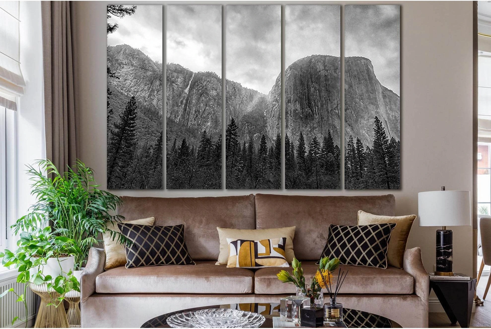 Cliff And Pine Trees Black End White №SL873 Ready to Hang Canvas Print - Zellart Canvas Prints 0new, ALL_Products, Black & White Wall Art