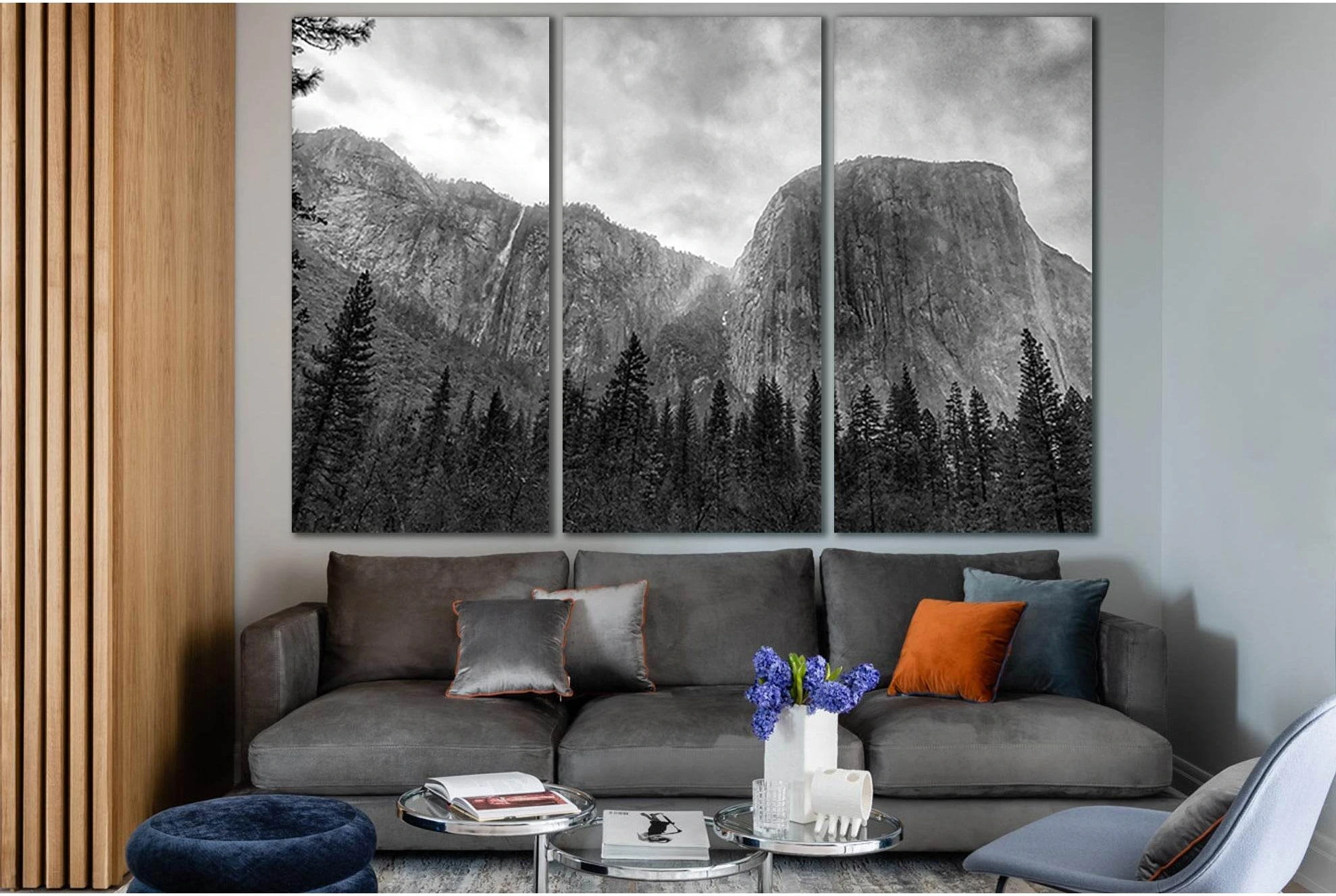 Cliff And Pine Trees Black End White №SL873 Ready to Hang Canvas Print - Zellart Canvas Prints 0new, ALL_Products, Black & White Wall Art