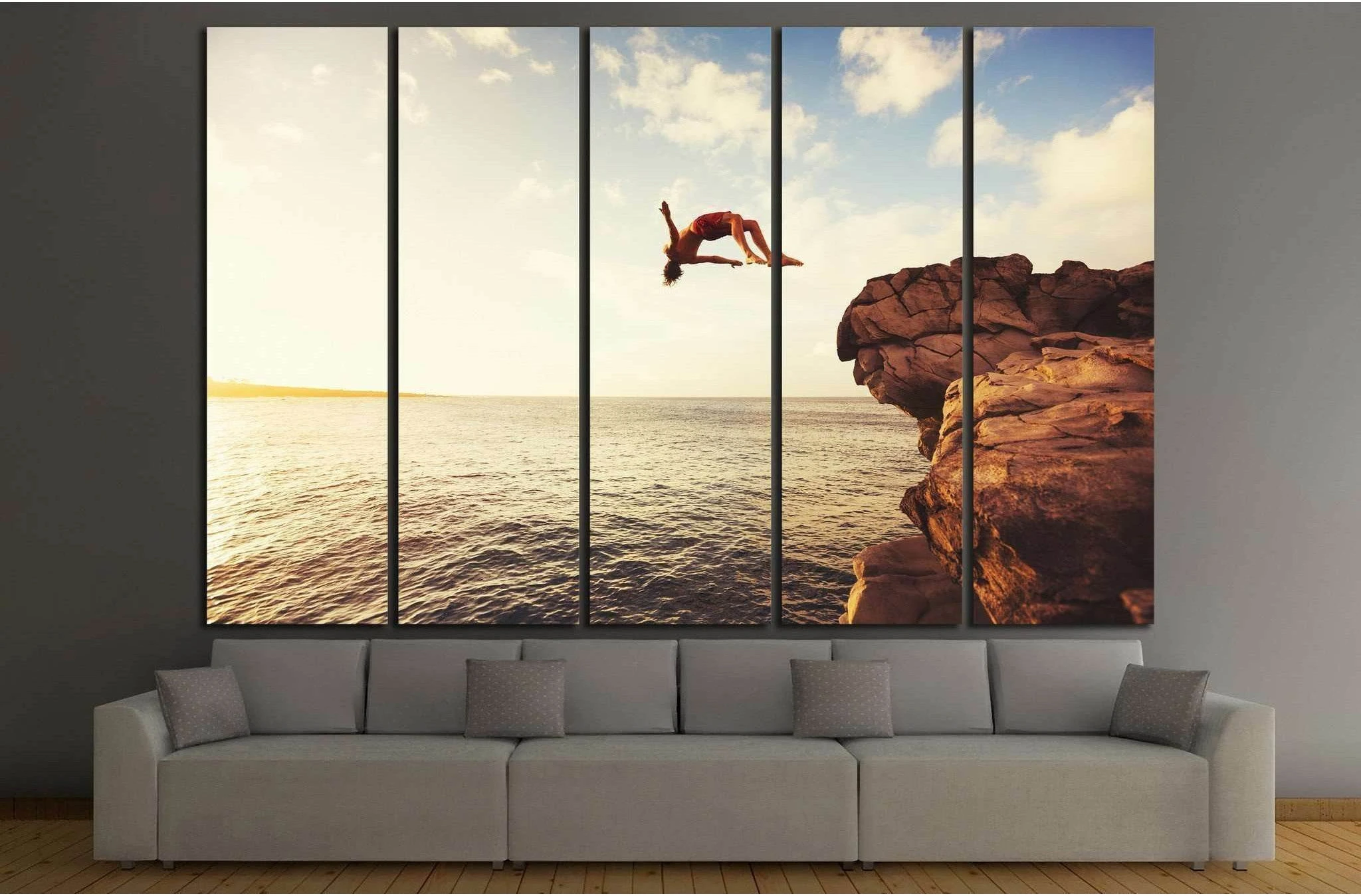 Cliff Jumping into the Ocean at Sunset, Summer Fun Lifestyle №1380 Ready to Hang Canvas Print - Zellart Canvas Prints ALL_Products, s-1380