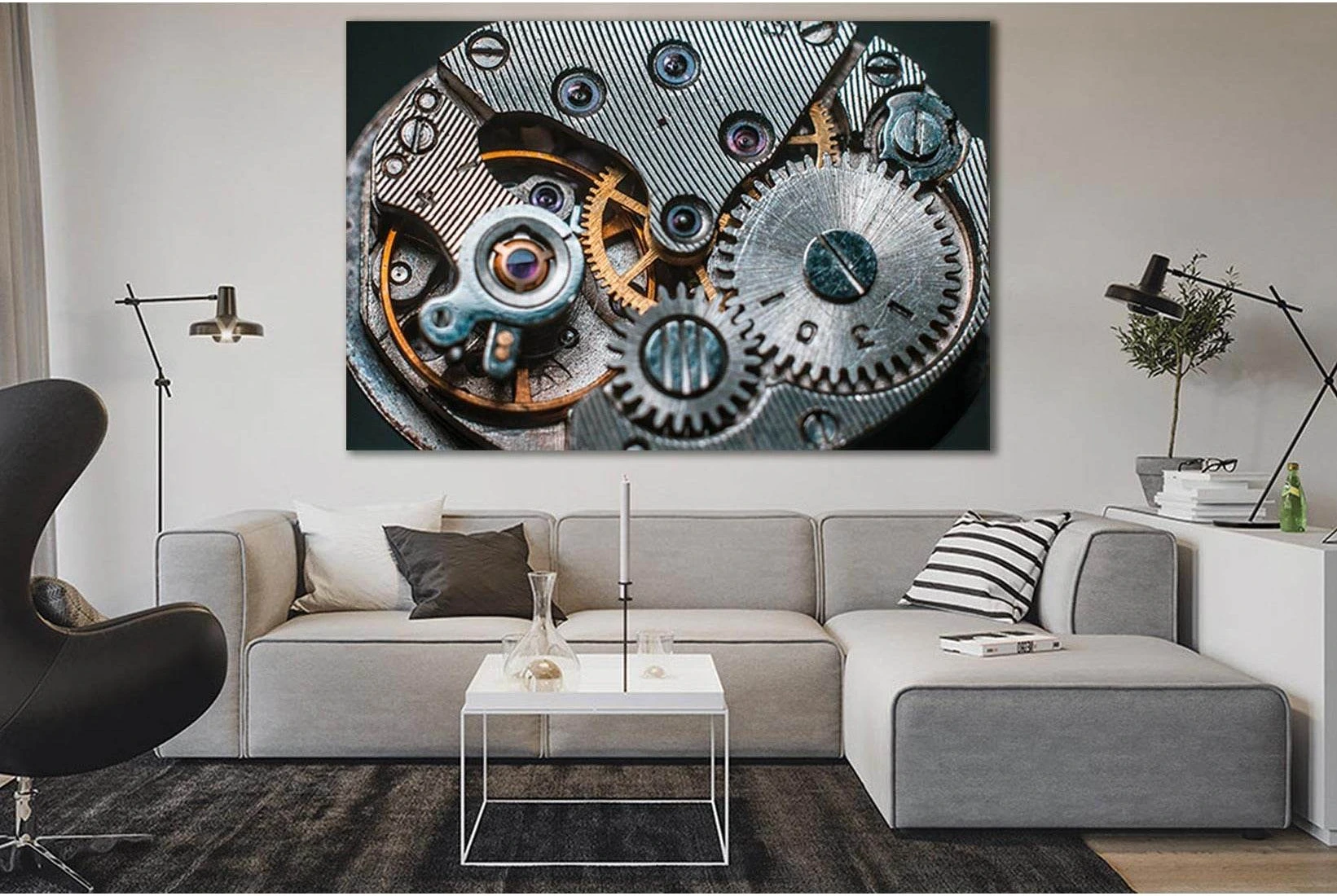 Clock Mechanism Close Up №SL792 Ready to Hang Canvas Print - Zellart Canvas Prints 0new, ALL_Products, Engine, Engines Wall Art