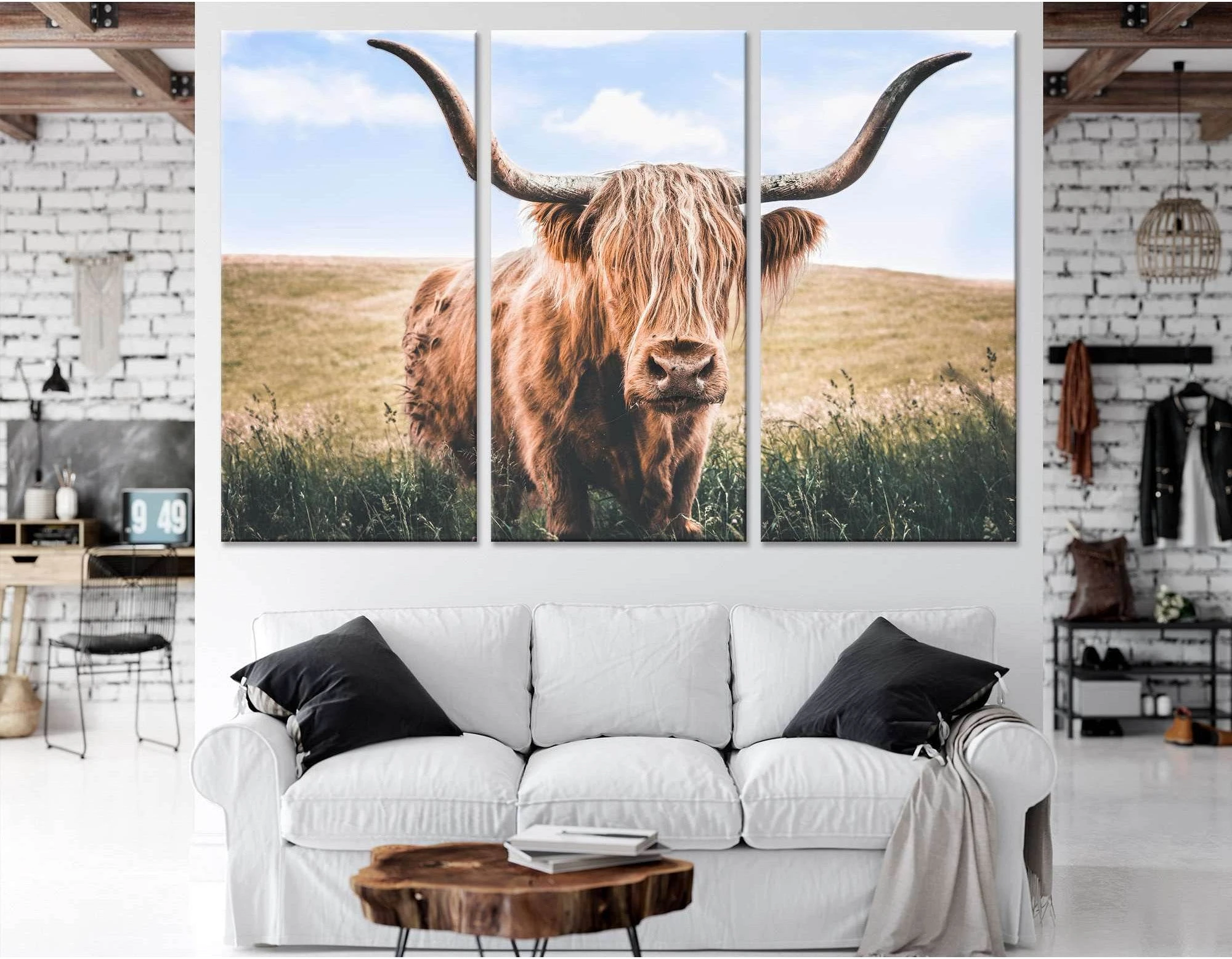 Close Up Brown Highland Cow №04126 Ready to Hang Canvas Print - Zellart Canvas Prints ALL_Products, Cow