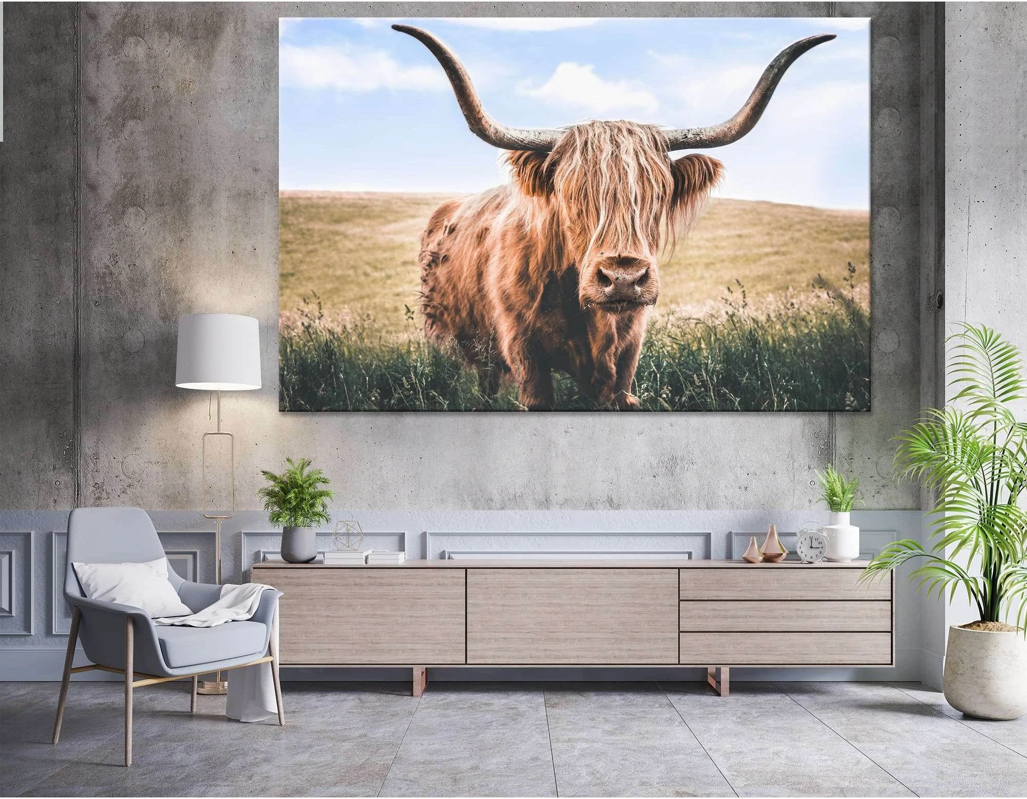 Close Up Brown Highland Cow №04126 Ready to Hang Canvas Print - Zellart Canvas Prints ALL_Products, Cow