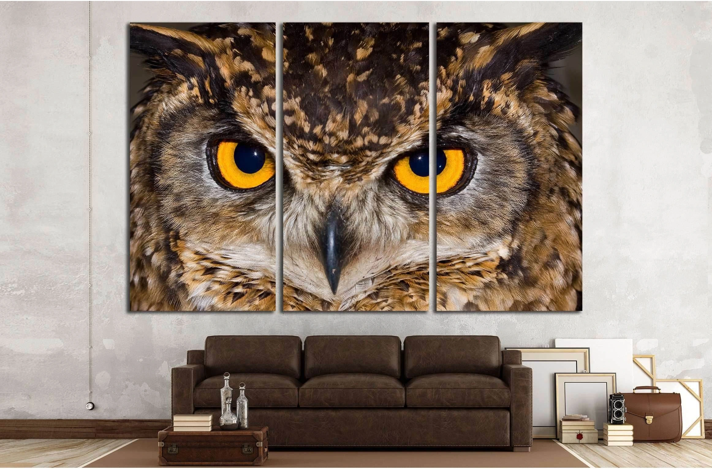Close-up of a Cape Eagle Owl with large piercing yellow eyes №2333 Ready to Hang Canvas Print - Zellart Canvas Prints ALL_Products, Owl, s-2333