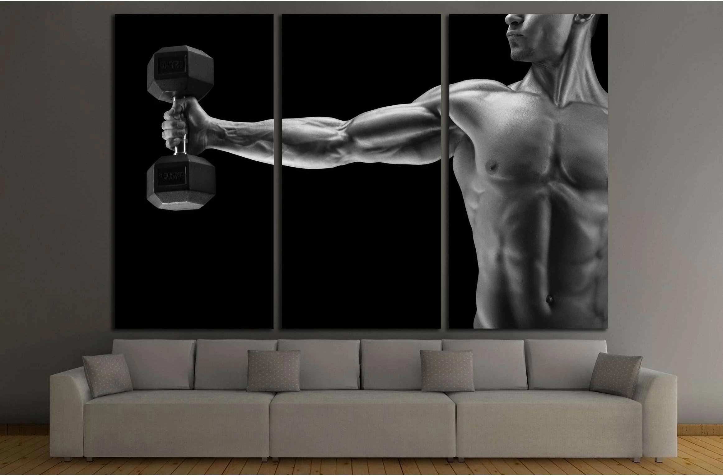 Close-up of a power fitness man's hand with dumbbell №3248 Ready to Hang Canvas Print - Zellart Canvas Prints ALL_Products, s-3248