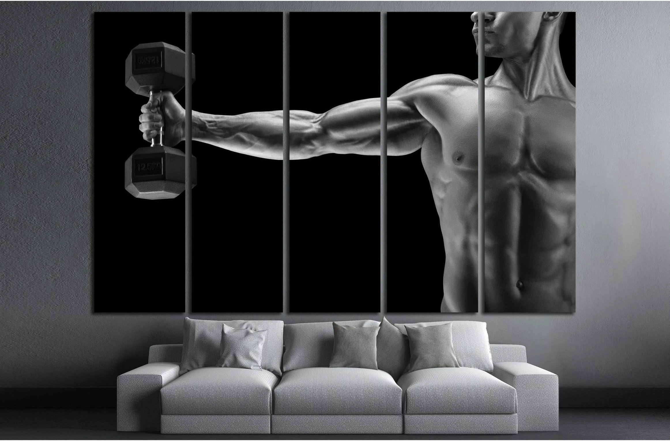 Close-up of a power fitness man's hand with dumbbell №3248 Ready to Hang Canvas Print - Zellart Canvas Prints ALL_Products, s-3248