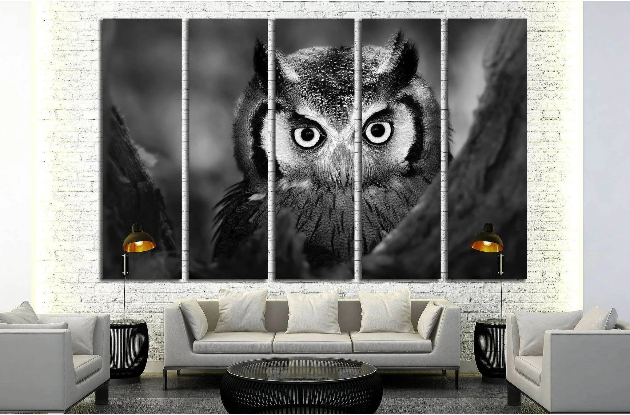 Close-up of a Whitefaced Owl №1842 Ready to Hang Canvas Print - Zellart Canvas Prints ALL_Products, Owl, s-1842