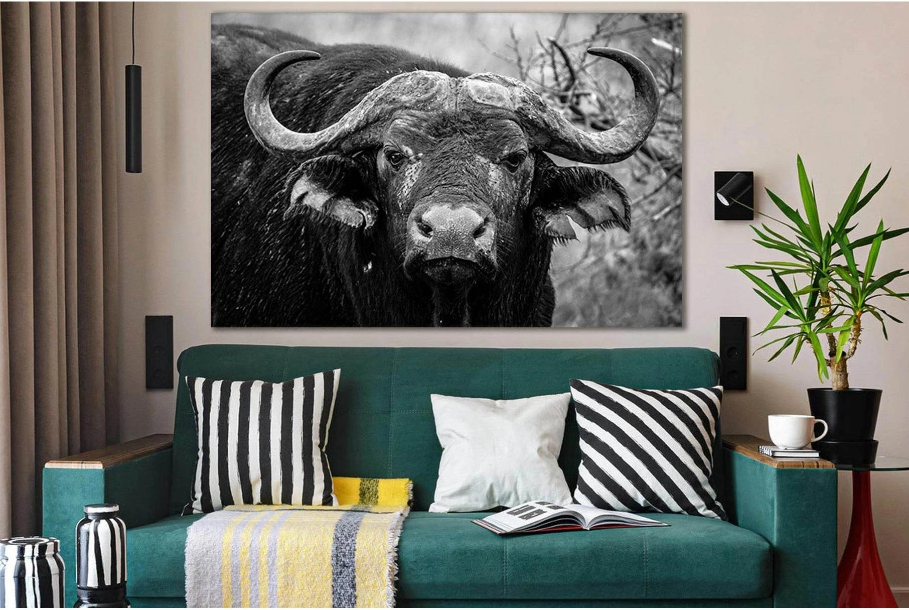 Close Up Of Buffalo №SL890 Ready to Hang Canvas Print - Zellart Canvas Prints 0new, ALL_Products, Black & White Wall Art