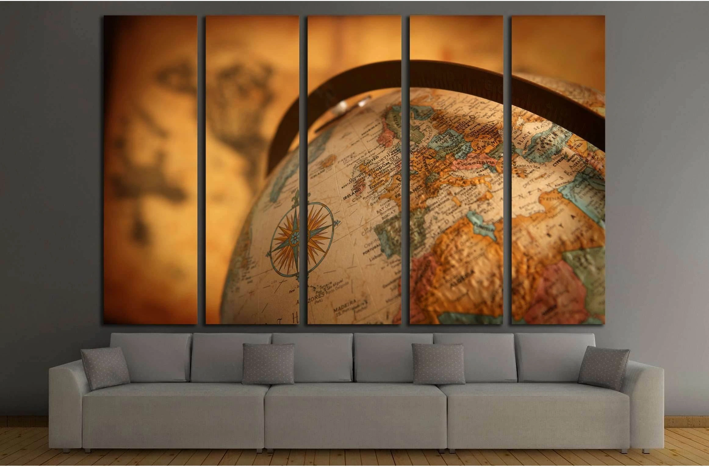 Close up of europe on globe №2814 Ready to Hang Canvas Print - Zellart Canvas Prints ALL_Products, s-2814