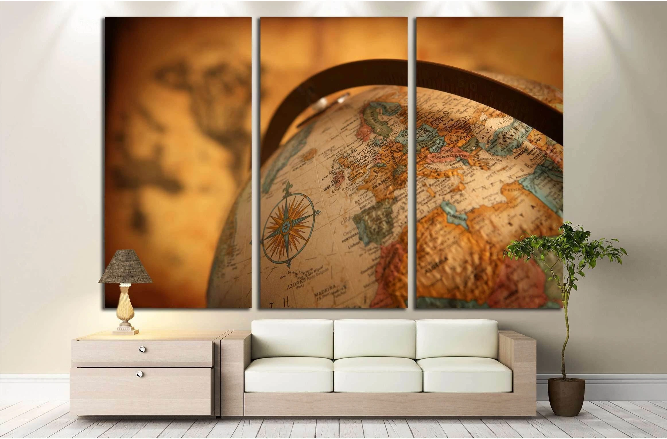 Close up of europe on globe №2814 Ready to Hang Canvas Print - Zellart Canvas Prints ALL_Products, s-2814