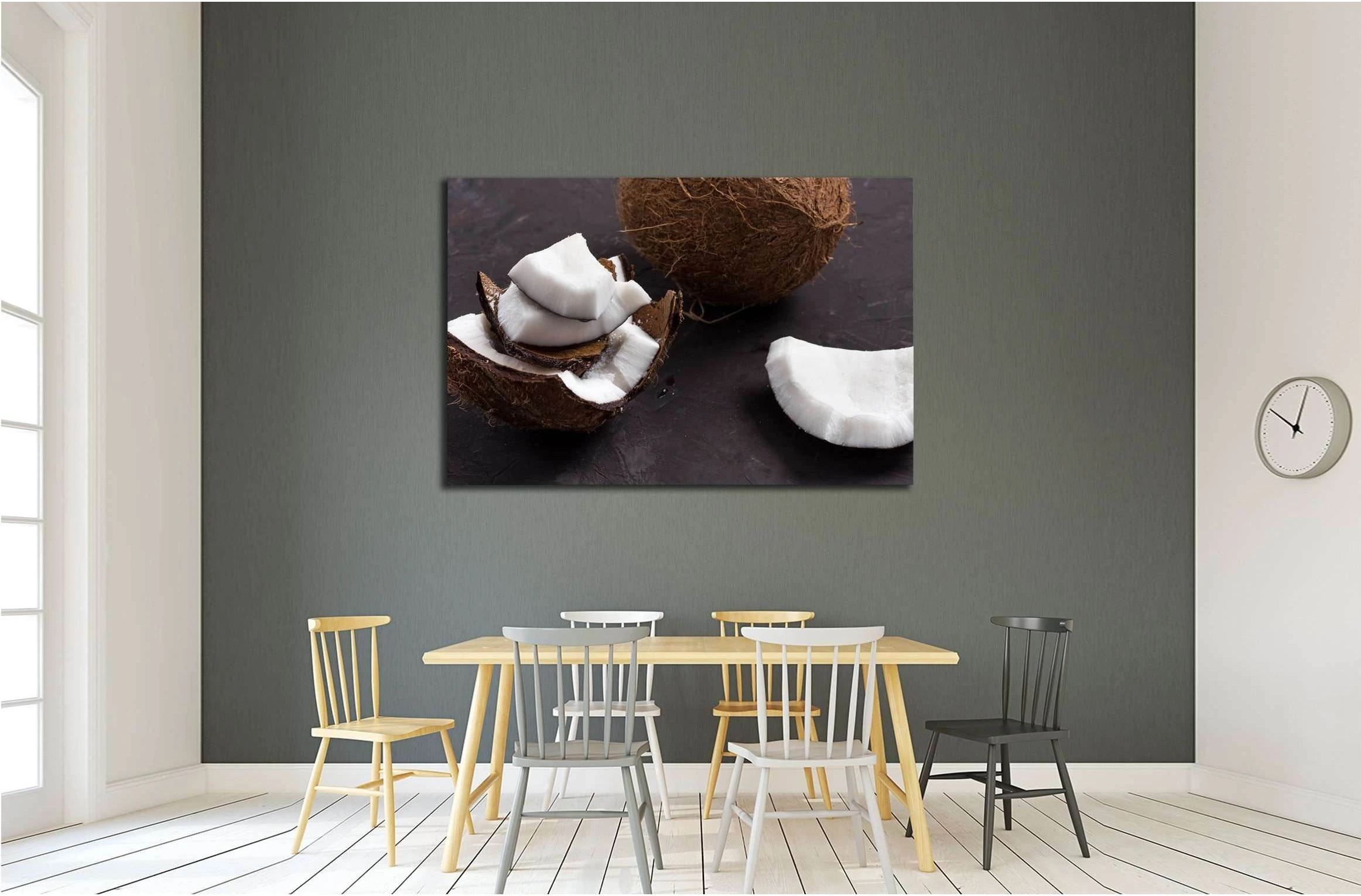 close up of pieces of ripe tropical coconut on dark background №2841 Ready to Hang Canvas Print - Zellart Canvas Prints ALL_Products, s-2841