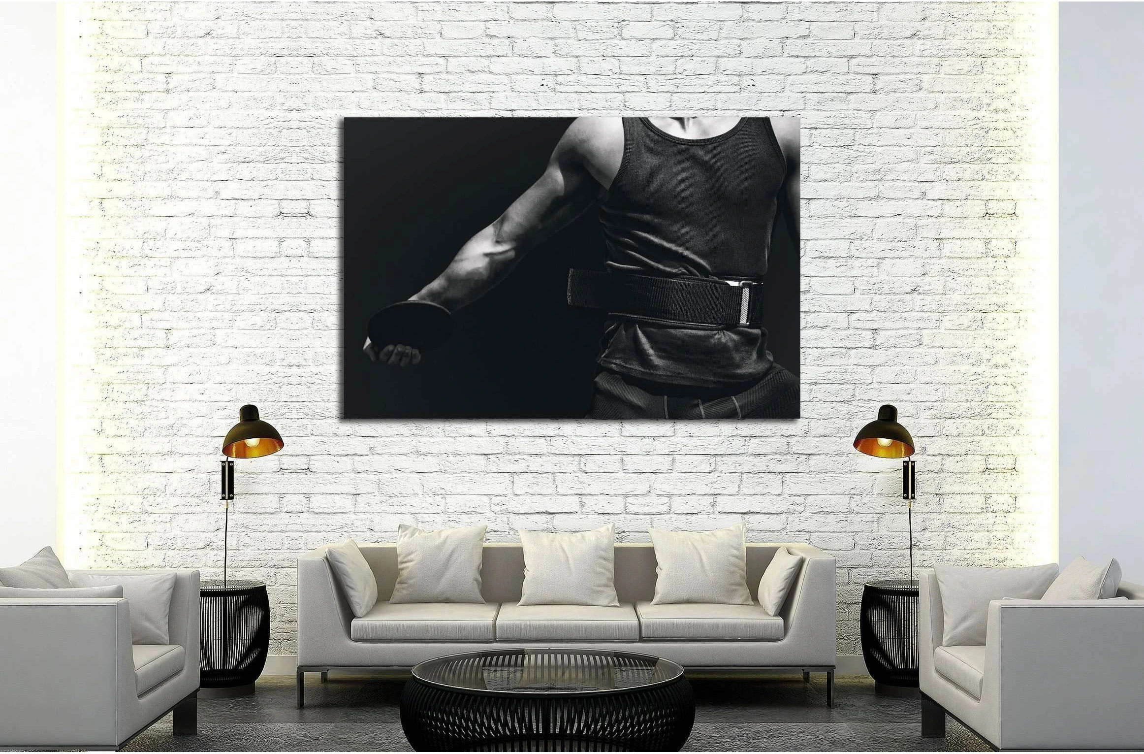Close up on sportsman chest practising discus throw against black background №2133 Ready to Hang Canvas Print - Zellart Canvas Prints ALL_Products, s-2133
