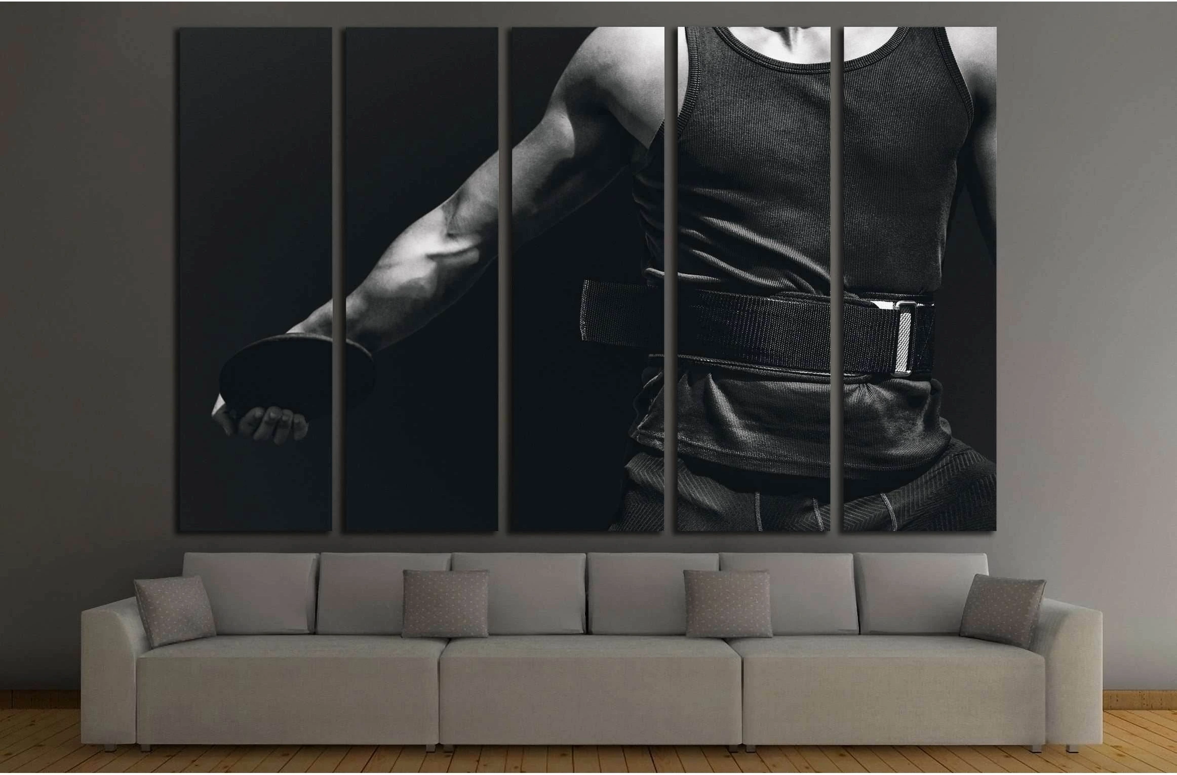 Close up on sportsman chest practising discus throw against black background №2133 Ready to Hang Canvas Print - Zellart Canvas Prints ALL_Products, s-2133