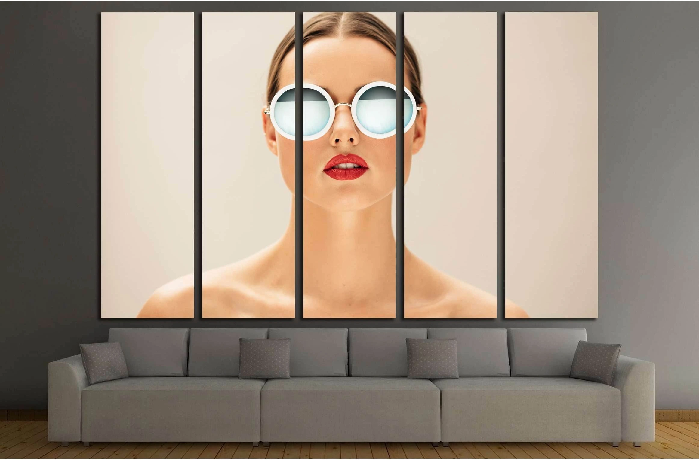 Close up portrait of pretty young woman with glasses against beige background №2758 Ready to Hang Canvas Print - Zellart Canvas Prints ALL_Products, s-2758
