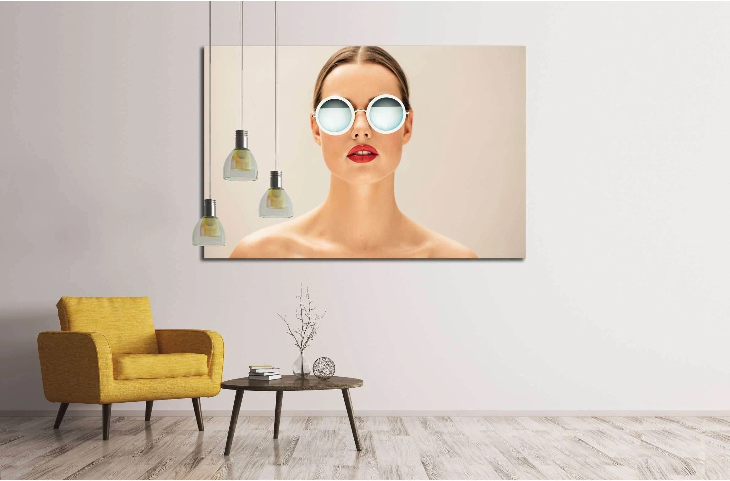 Close up portrait of pretty young woman with glasses against beige background №2758 Ready to Hang Canvas Print - Zellart Canvas Prints ALL_Products, s-2758