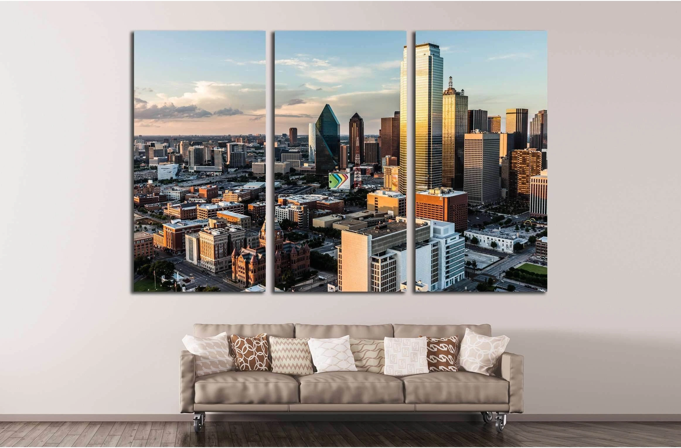 Clouds float across the sky in the setting sun of downtown Dallas, DALLAS, CIRCA №2208 Ready to Hang Canvas Print - Zellart Canvas Prints ALL_Products, s-2208
