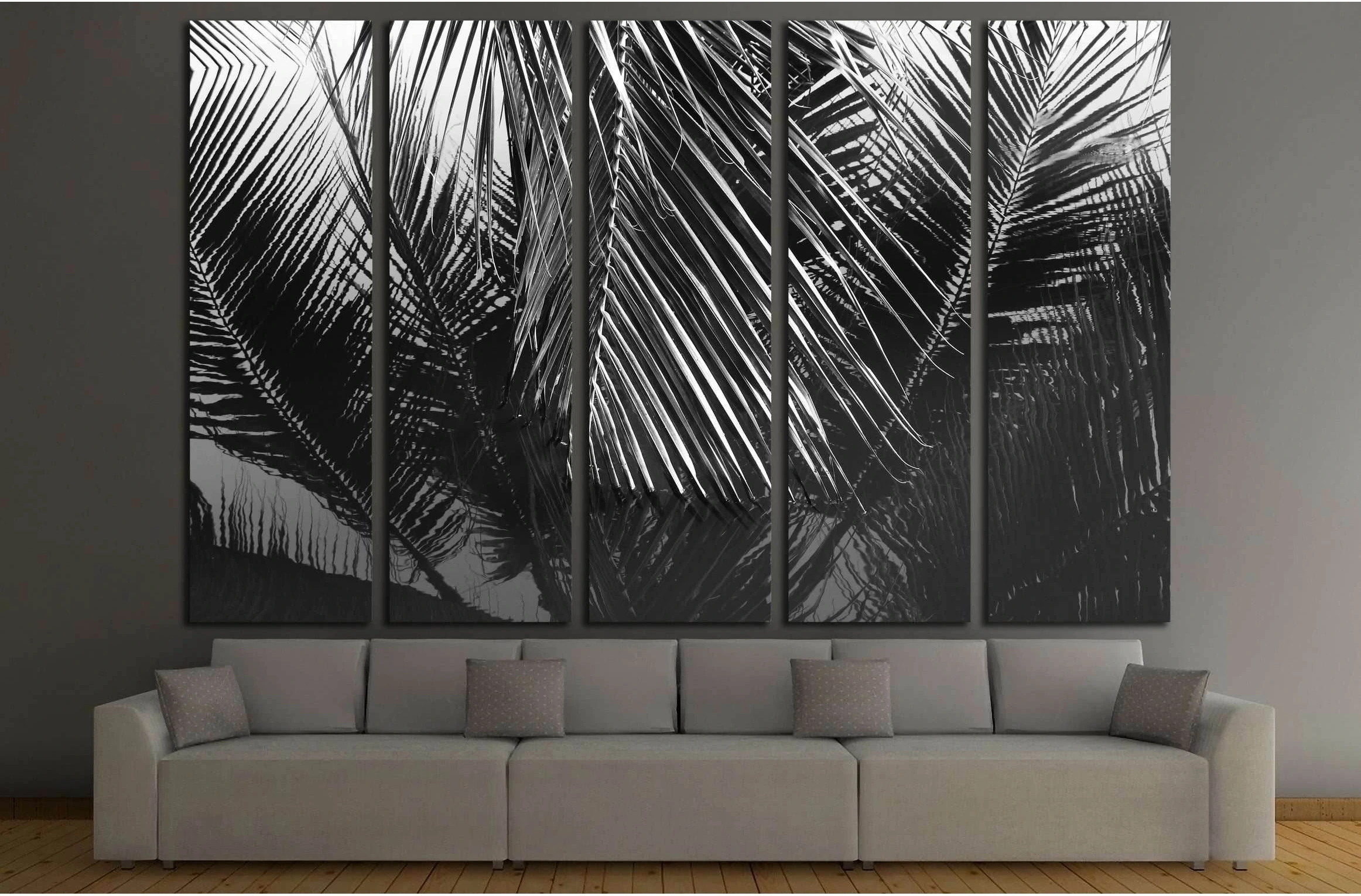 Coconut leaves abstract reflection,black and white №2831 Ready to Hang Canvas Print - Zellart Canvas Prints ALL_Products, s-2831