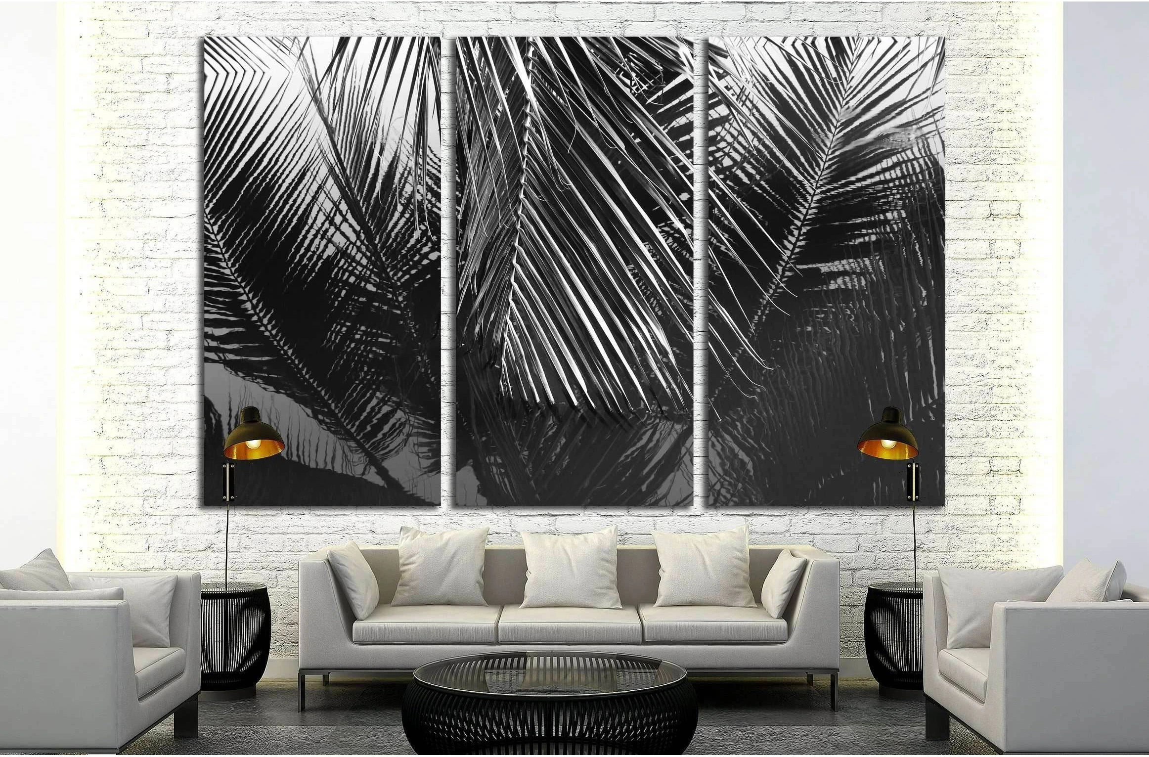 Coconut leaves abstract reflection,black and white №2831 Ready to Hang Canvas Print - Zellart Canvas Prints ALL_Products, s-2831
