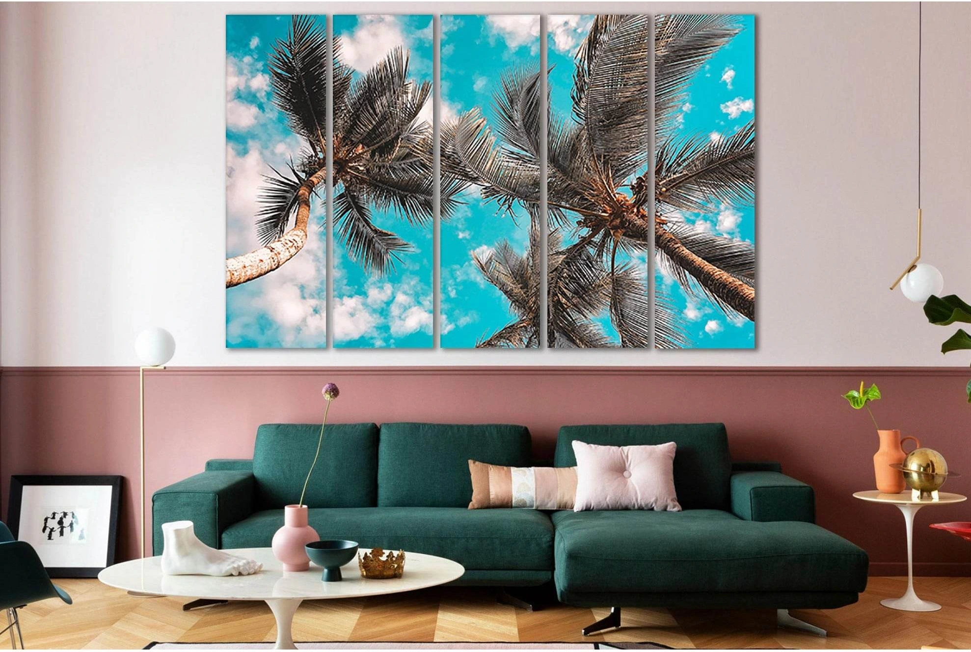 Coconut Trees and Blue Sky Wall Art Canvas Print showing blue ocean wall art with water and coastal depth.